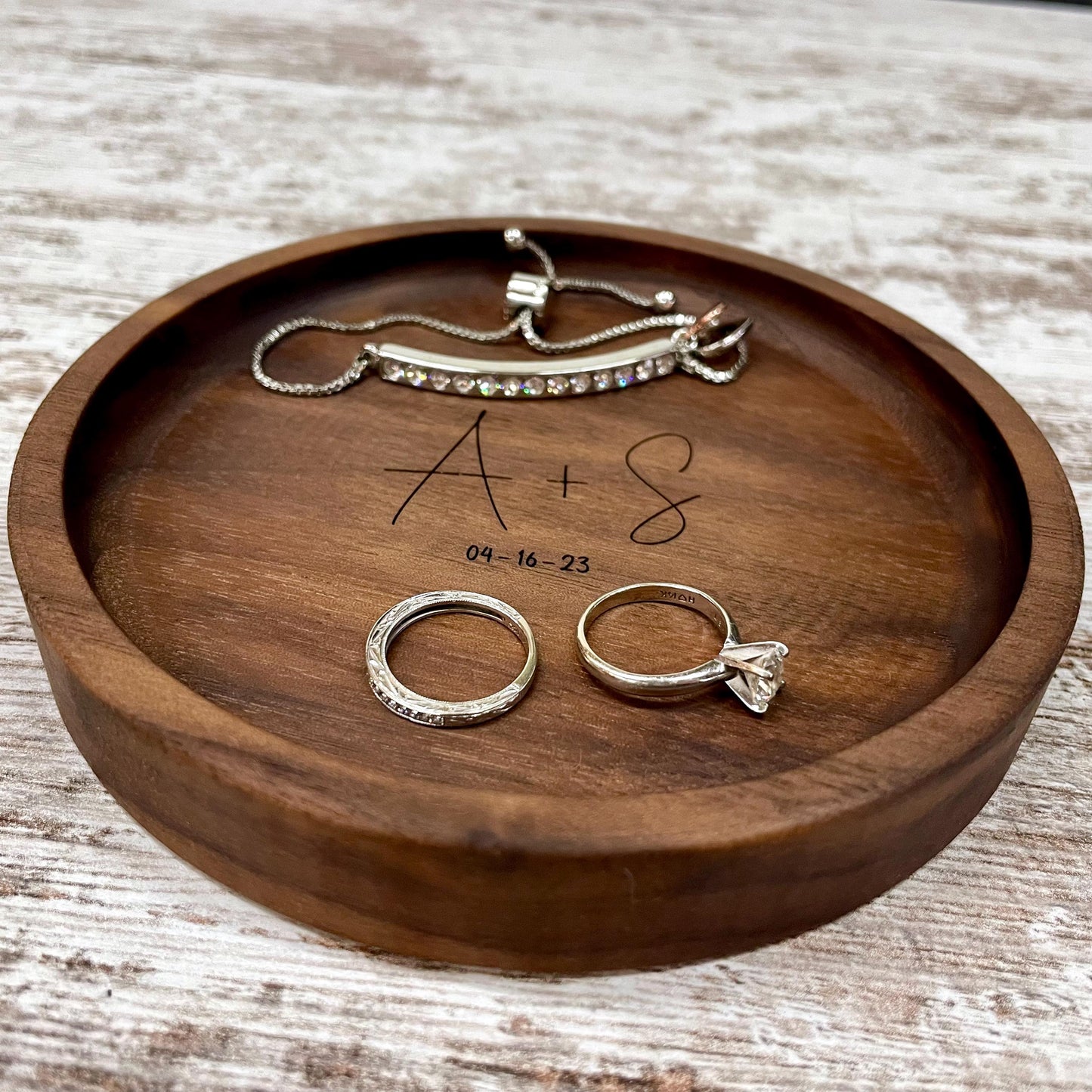 Personalized Wood Jewelry Tray, 5 Inch Ring Dish, Handmade Wooden Catchall Tray, Custom Engraved Wedding or Anniversary Gift