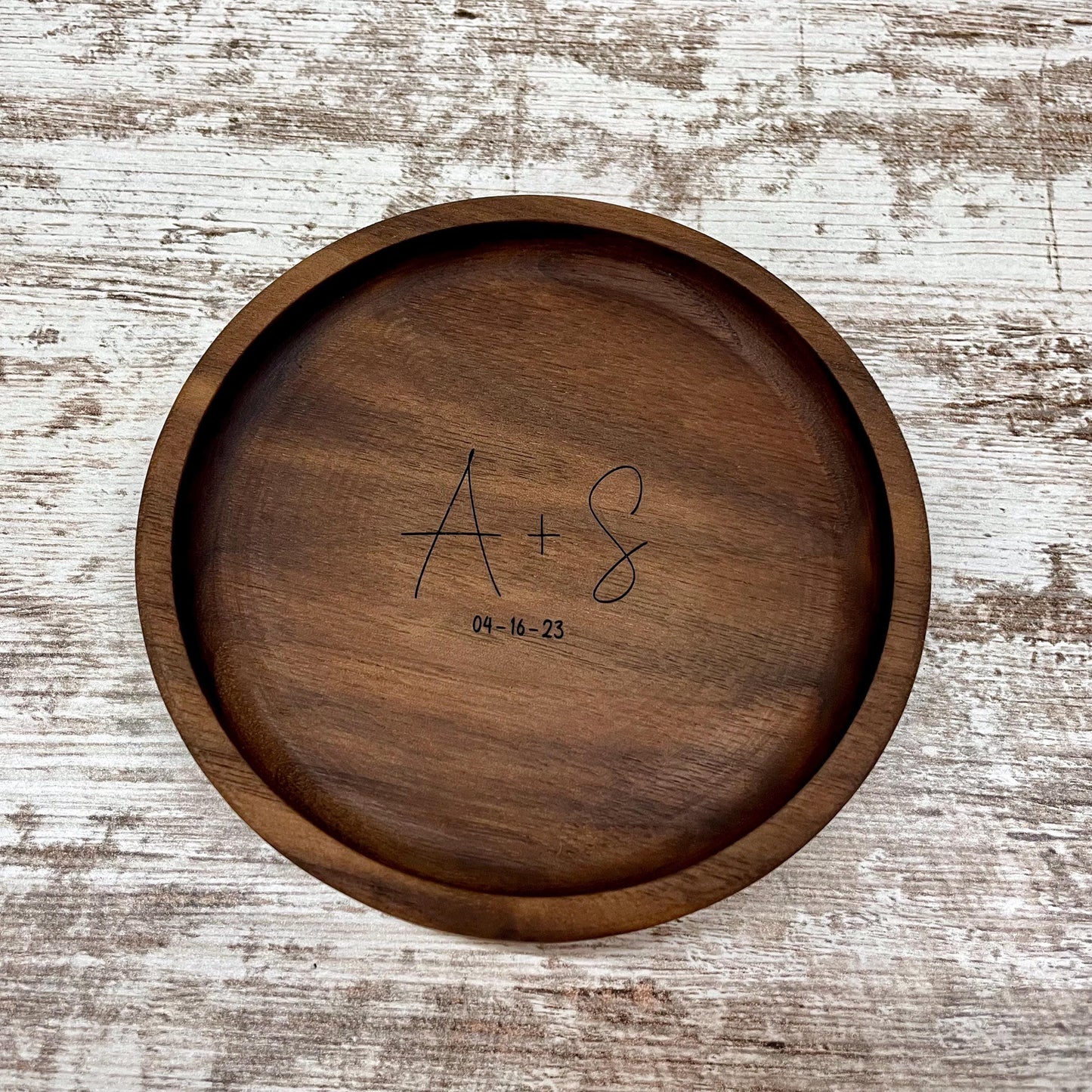 Personalized Wood Jewelry Tray, 5 Inch Ring Dish, Handmade Wooden Catchall Tray, Custom Engraved Wedding or Anniversary Gift