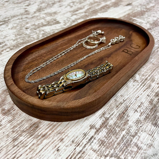 Personalized Jewelry Tray, Oval Wood Ring Dish, Custom Engraved Catchall Tray, Handmade Necklace Watch Bracelet Holder, Wedding Gift