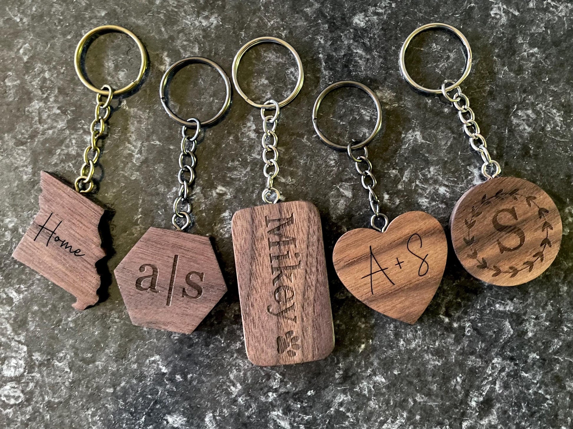 Personalized Keychain | Custom Keychain | Engraved Keychain | Handmade Walnut Wood Keychain | Name, Initials Gift