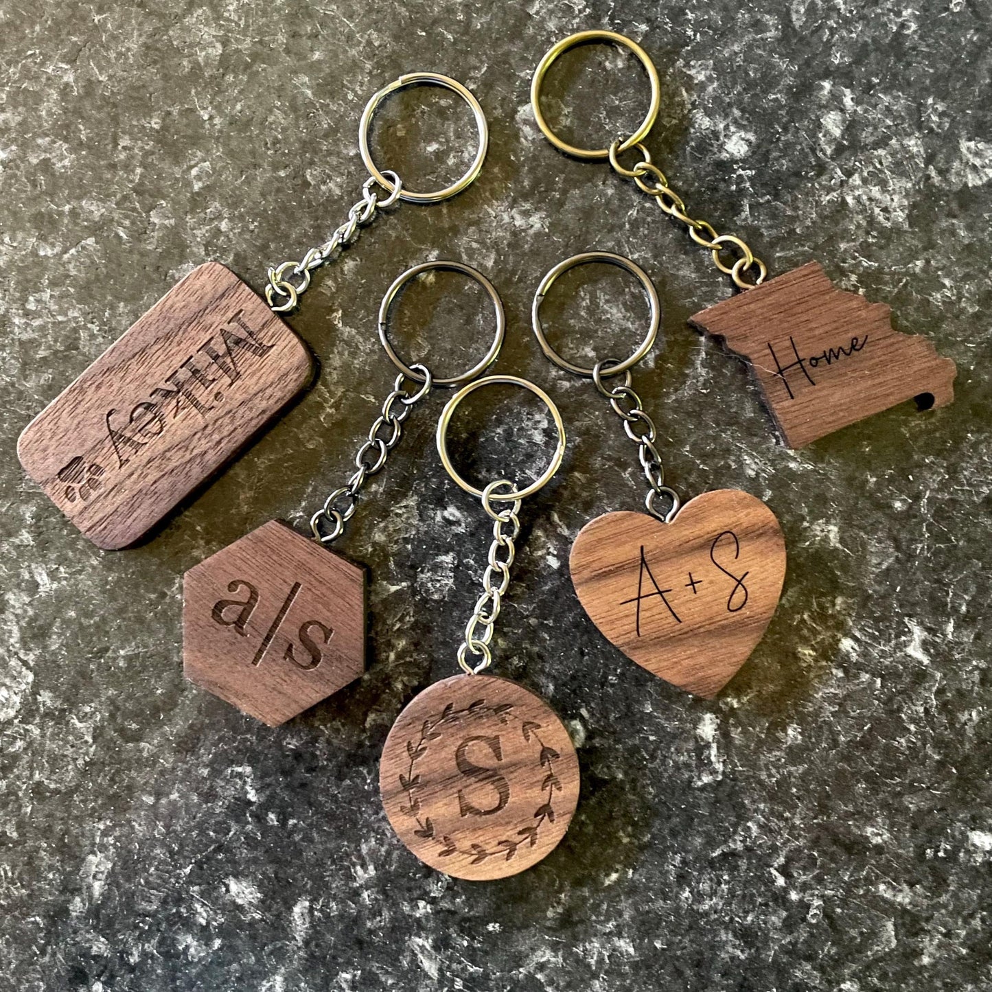 Personalized Keychain | Custom Keychain | Engraved Keychain | Handmade Walnut Wood Keychain | Name, Initials Gift