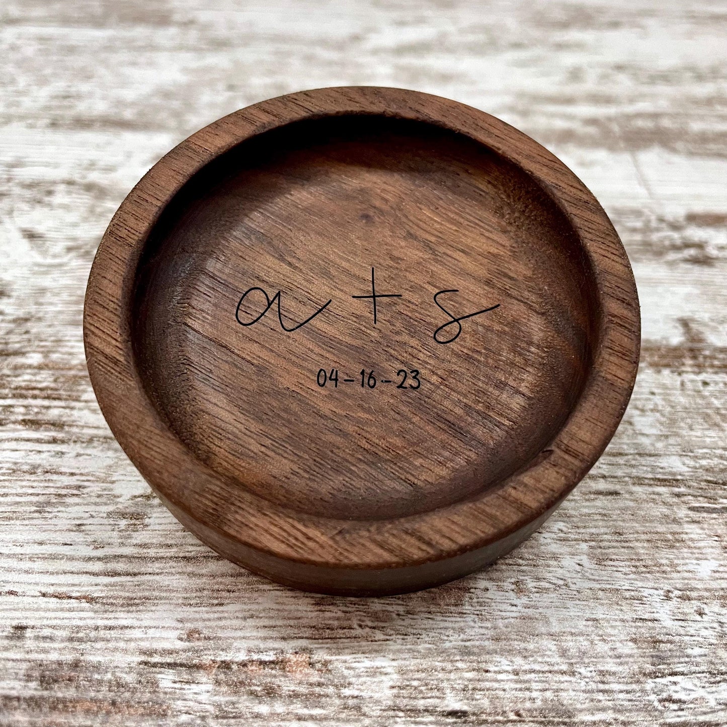 Personalized Wood Ring Dish, Handmade Walnut Jewelry Tray, Custom Initials Trinket Tray, Engagement Wedding Gift