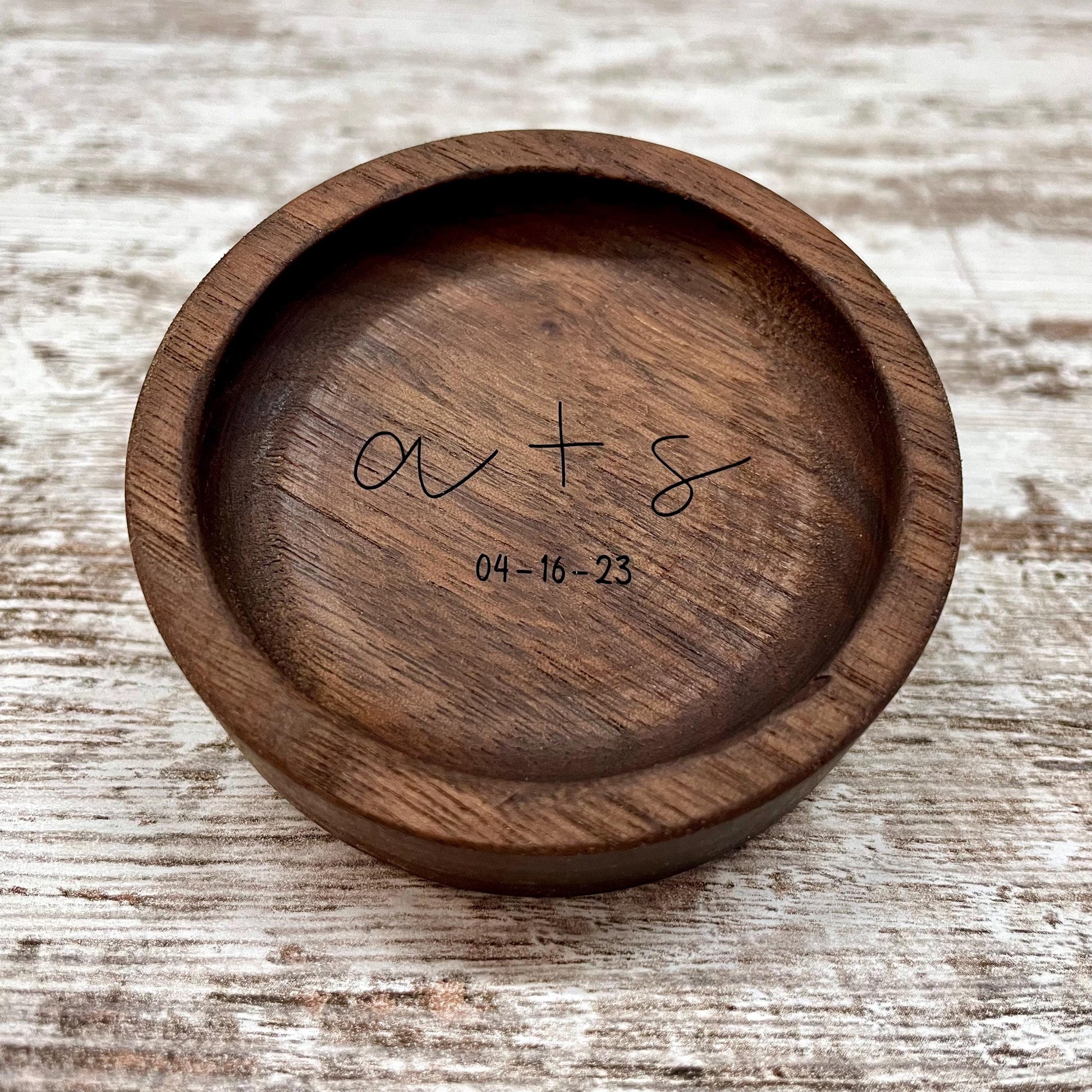 Personalized Wood Ring Dish, Handmade Walnut Jewelry Tray, Custom Initials Trinket Tray, Engagement Wedding Gift