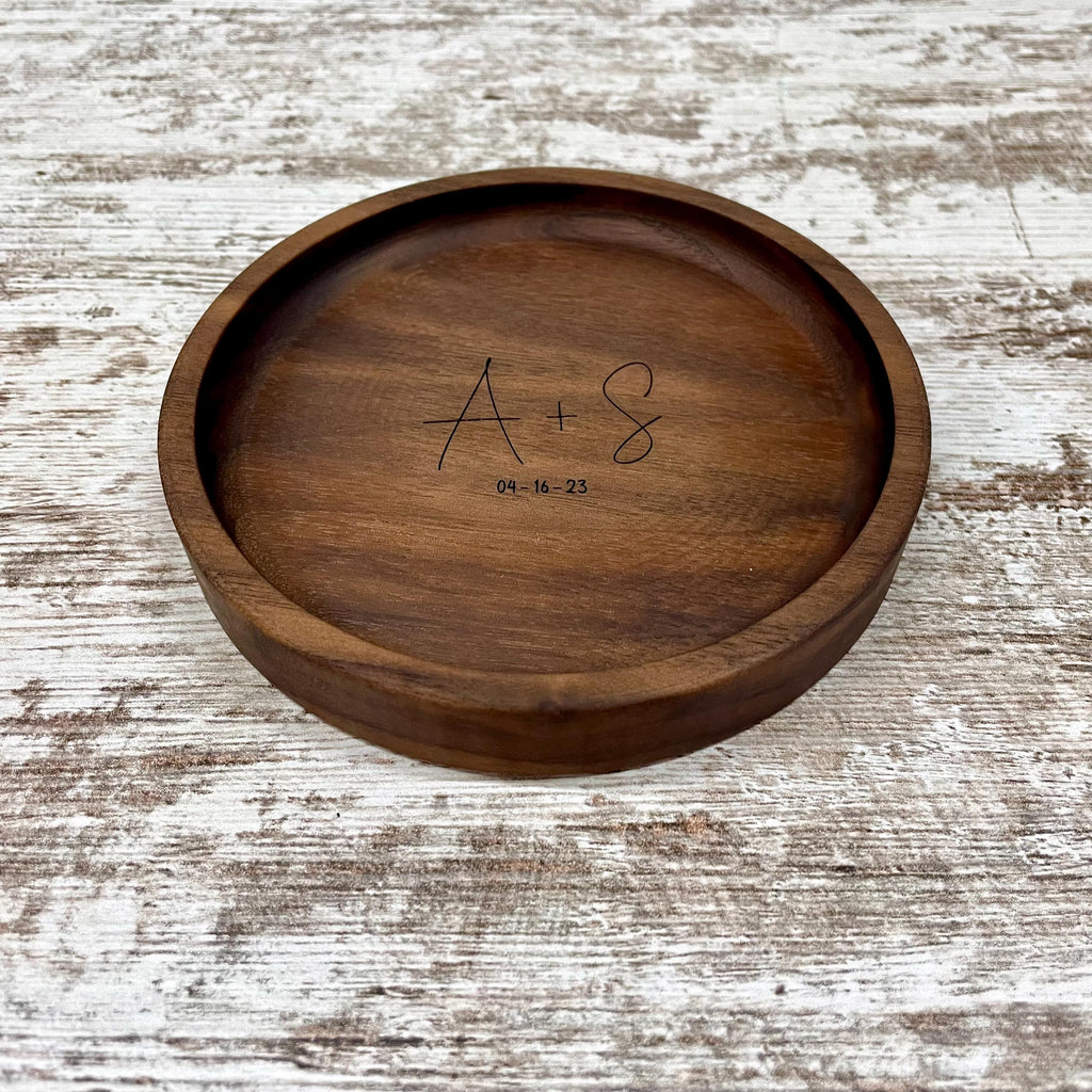 Personalized Wood Jewelry Tray, 5 Inch Ring Dish, Handmade Wooden Catchall Tray, Custom Engraved Wedding or Anniversary Gift