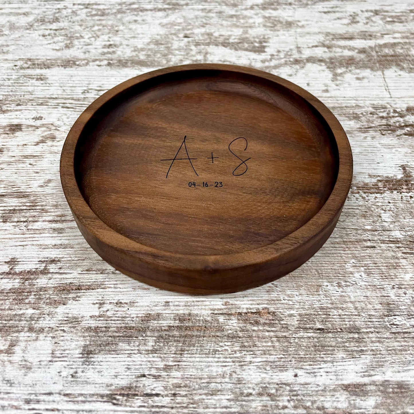 Personalized Wood Jewelry Tray, 5 Inch Ring Dish, Handmade Wooden Catchall Tray, Custom Engraved Wedding or Anniversary Gift