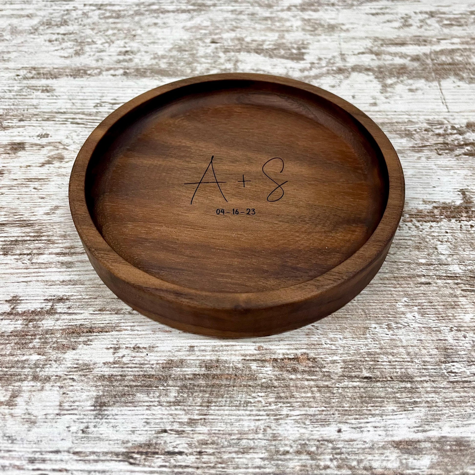 Personalized Wood Jewelry Tray, 5 Inch Ring Dish, Handmade Wooden Catchall Tray, Custom Engraved Wedding or Anniversary Gift
