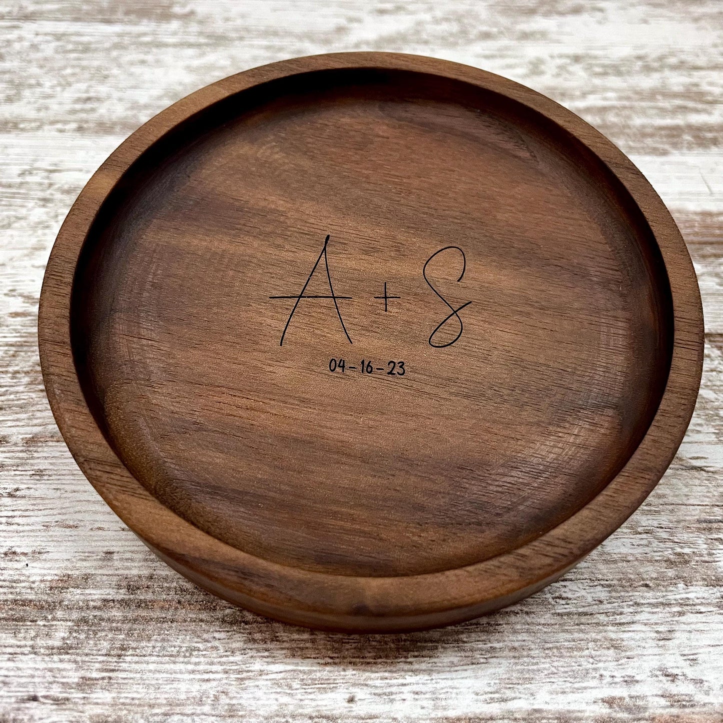Personalized Wood Jewelry Tray, 5 Inch Ring Dish, Handmade Wooden Catchall Tray, Custom Engraved Wedding or Anniversary Gift