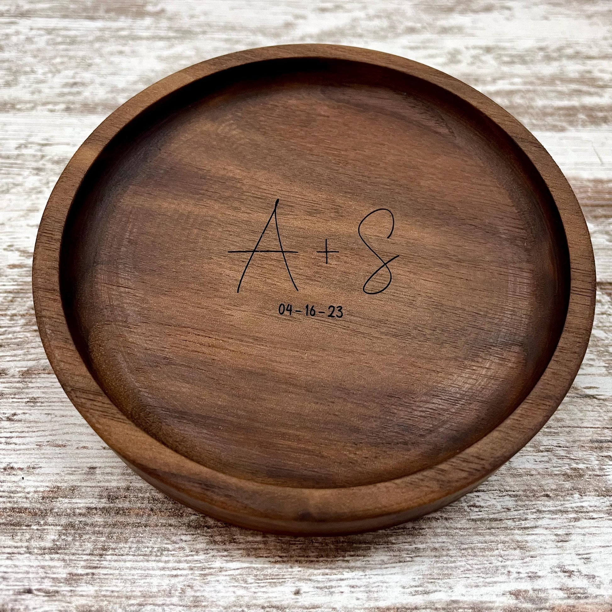 Personalized Wood Jewelry Tray, 5 Inch Ring Dish, Handmade Wooden Catchall Tray, Custom Engraved Wedding or Anniversary Gift