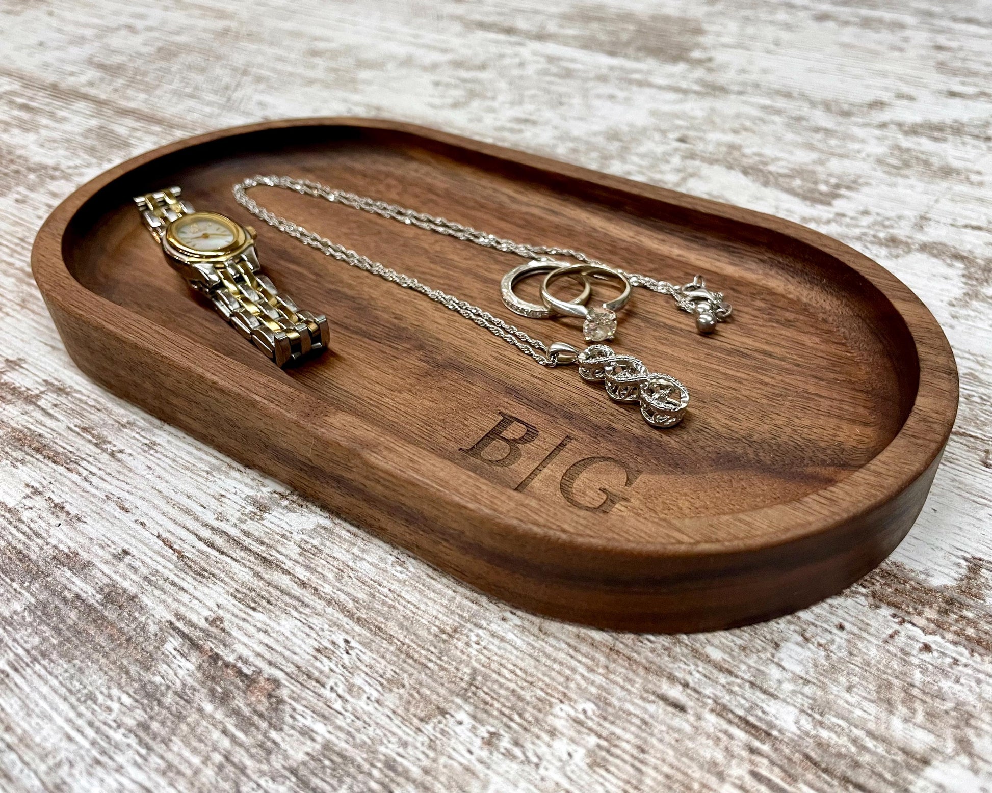 Personalized Jewelry Tray, Oval Wood Ring Dish, Custom Engraved Catchall Tray, Handmade Necklace Watch Bracelet Holder, Wedding Gift