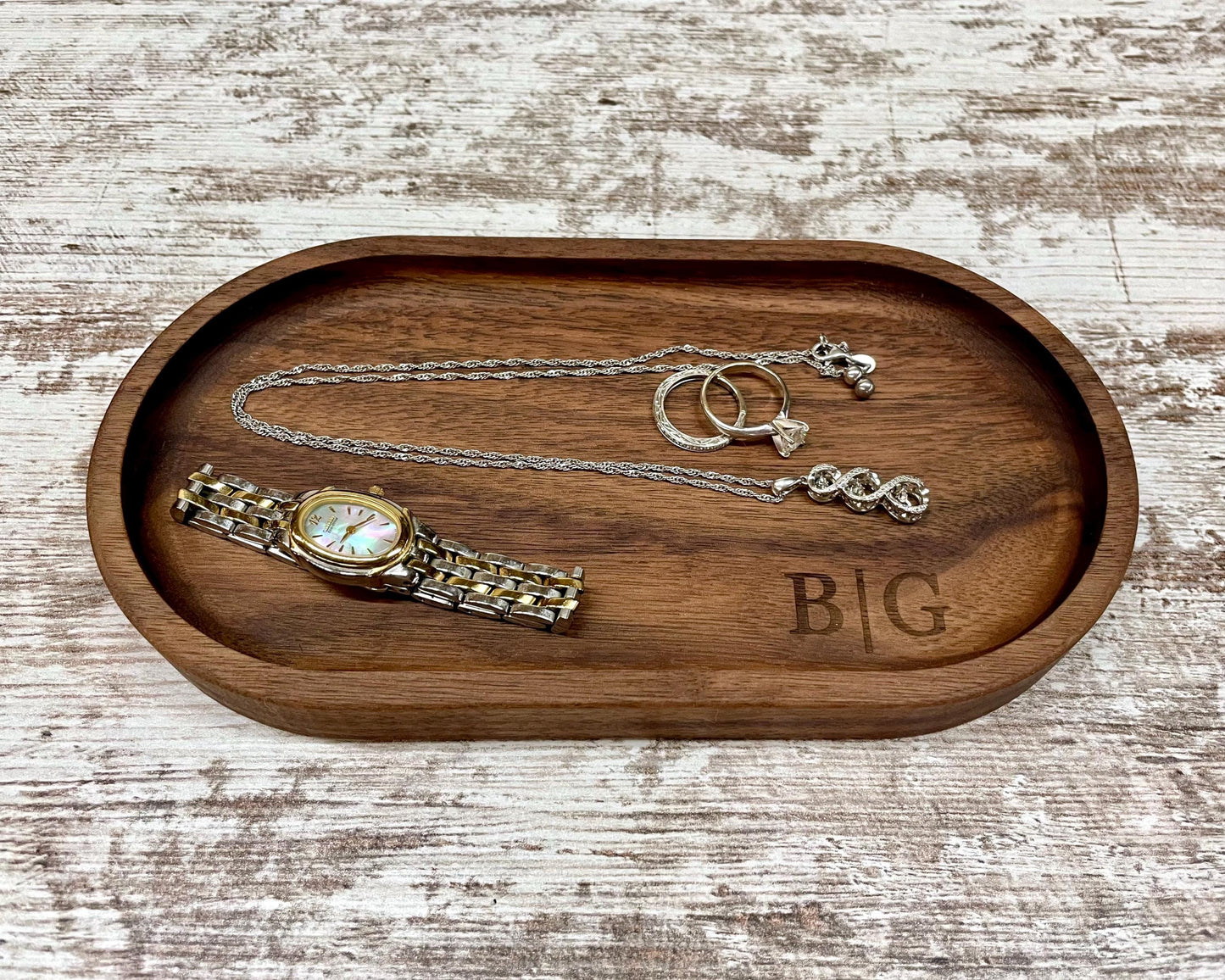 Personalized Jewelry Tray, Oval Wood Ring Dish, Custom Engraved Catchall Tray, Handmade Necklace Watch Bracelet Holder, Wedding Gift