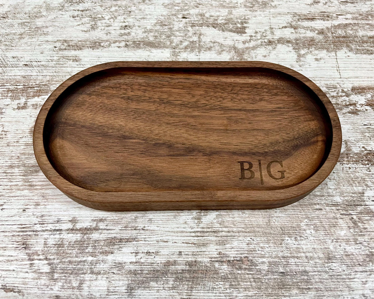 Personalized Jewelry Tray, Oval Wood Ring Dish, Custom Engraved Catchall Tray, Handmade Necklace Watch Bracelet Holder, Wedding Gift