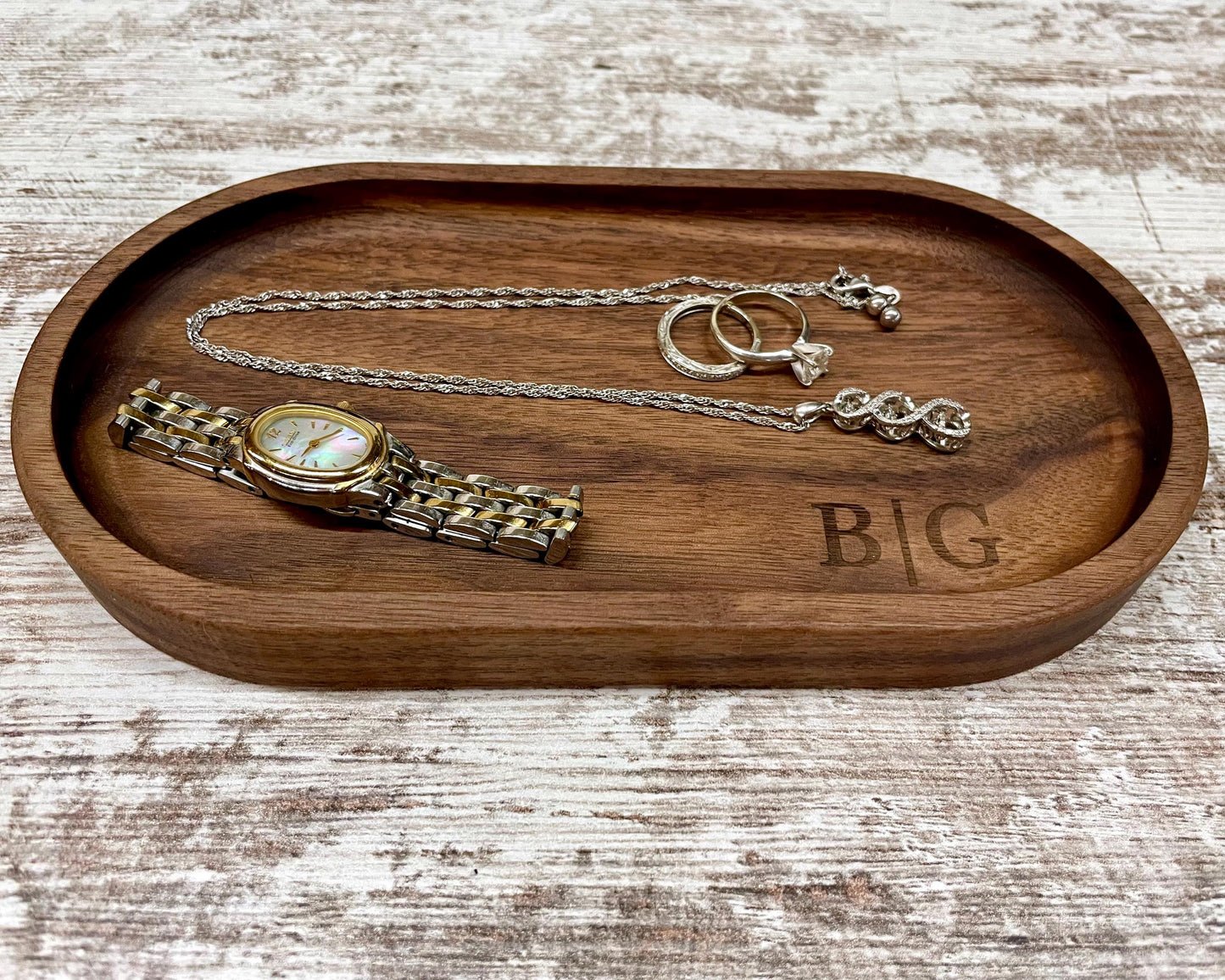 Personalized Jewelry Tray, Oval Wood Ring Dish, Custom Engraved Catchall Tray, Handmade Necklace Watch Bracelet Holder, Wedding Gift