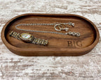 Personalized Jewelry Tray, Oval Wood Ring Dish, Custom Engraved Catchall Tray, Handmade Necklace Watch Bracelet Holder, Wedding Gift