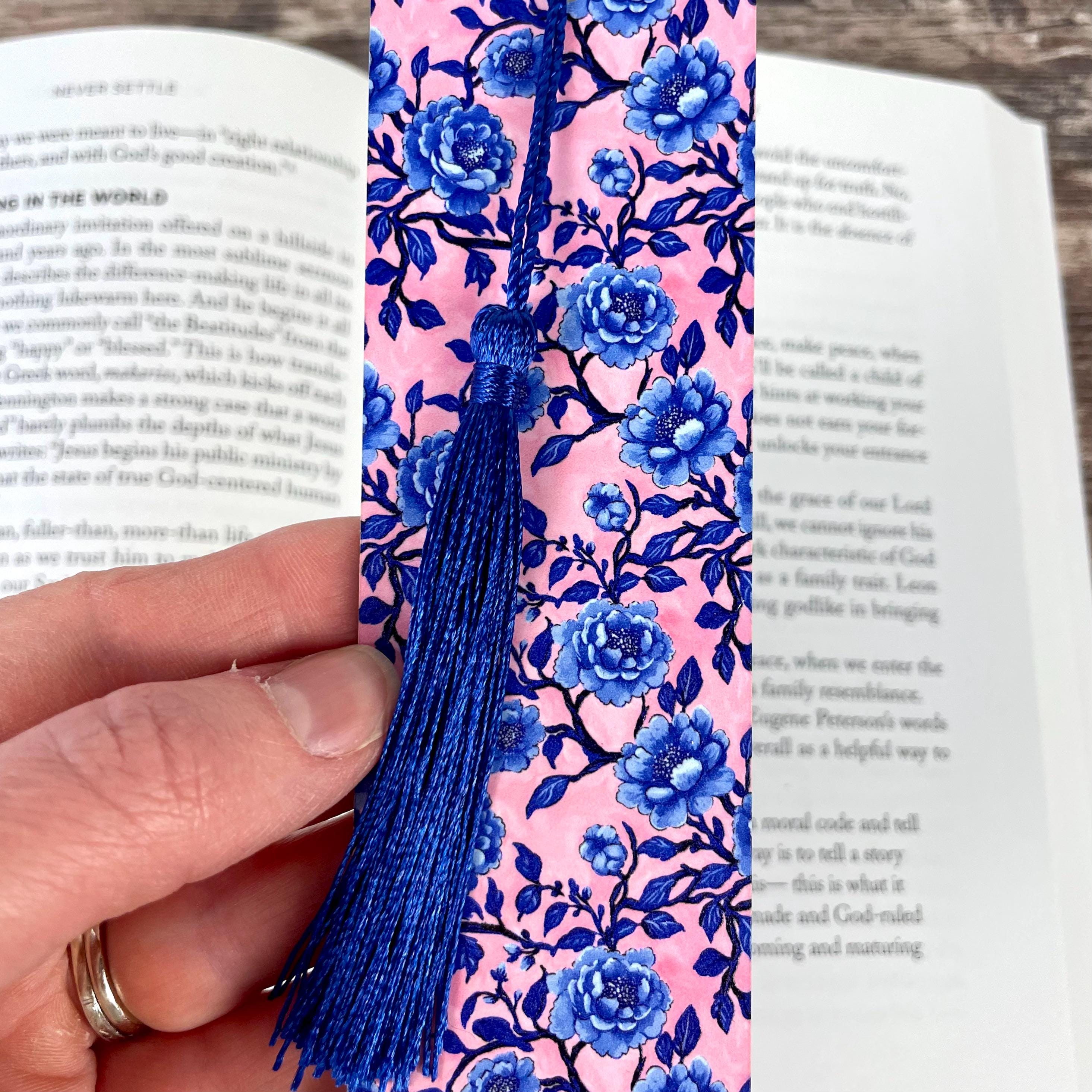 Blue Chinoiserie Floral Bookmark for Book Lovers, Teacher Appreciation or Mother’s Day Gift for Readers and Flower Lovers