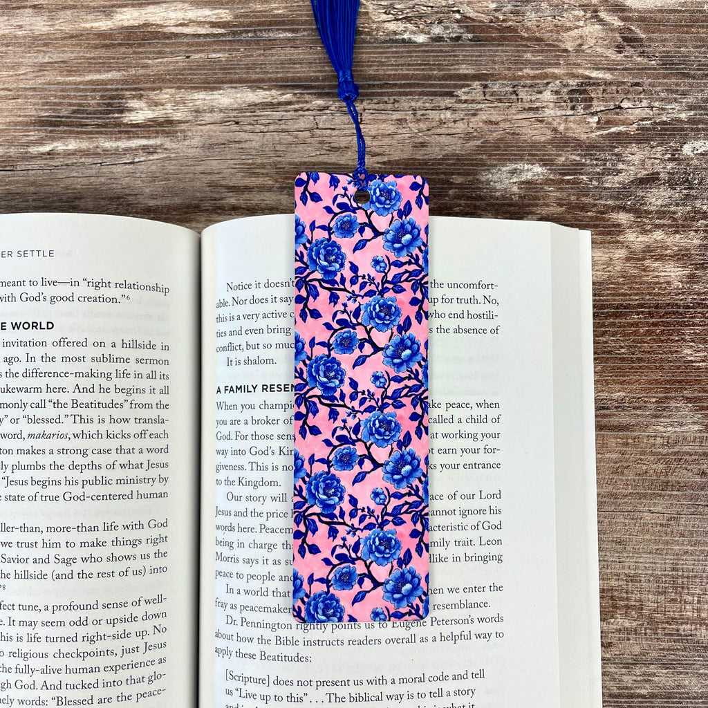 Blue Chinoiserie Floral Bookmark for Book Lovers, Teacher Appreciation or Mother’s Day Gift for Readers and Flower Lovers