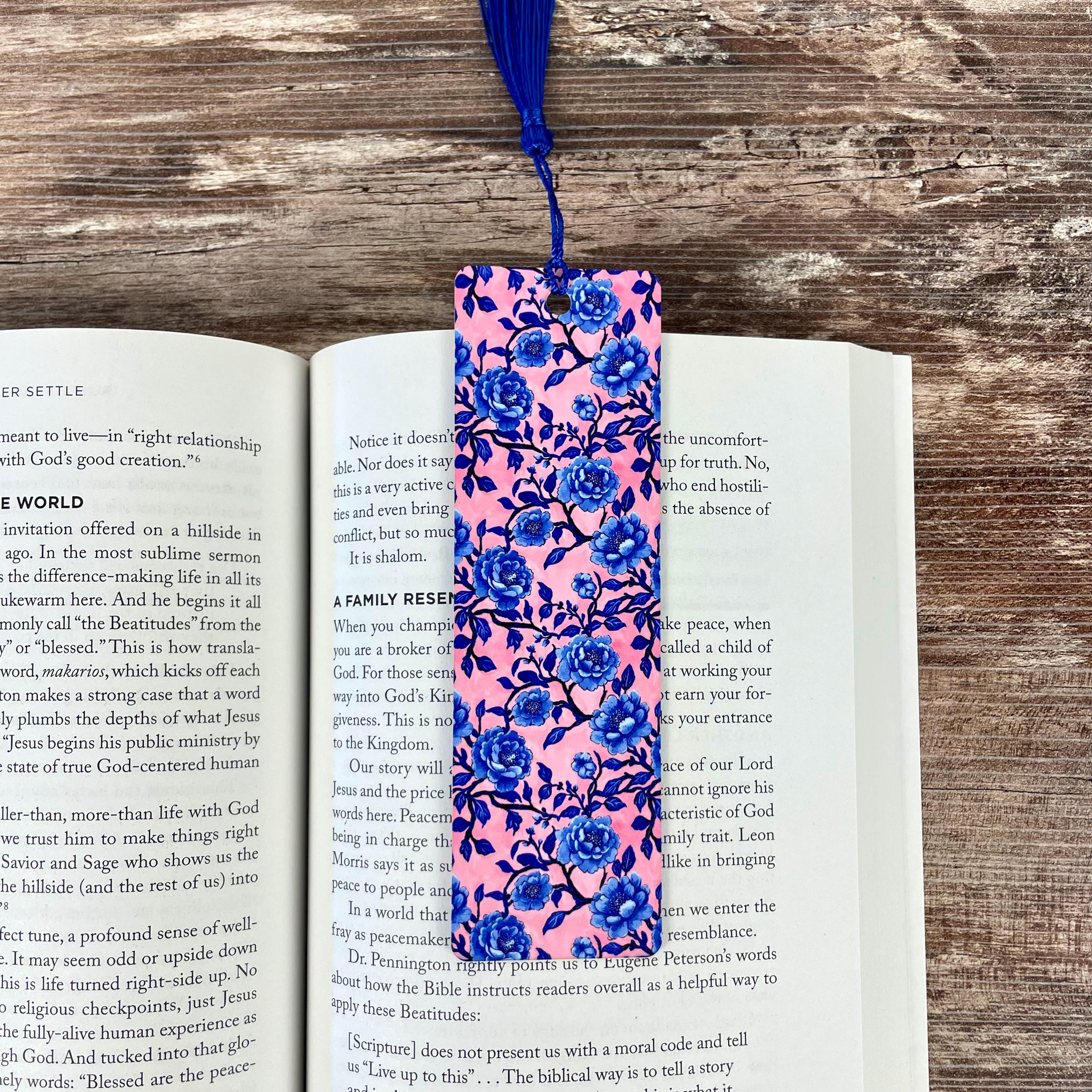 Blue Chinoiserie Floral Bookmark for Book Lovers, Teacher Appreciation or Mother’s Day Gift for Readers and Flower Lovers