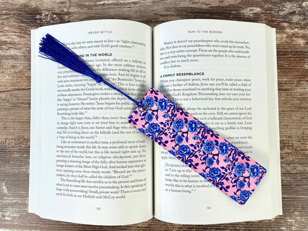 Blue Chinoiserie Floral Bookmark for Book Lovers, Teacher Appreciation or Mother’s Day Gift for Readers and Flower Lovers