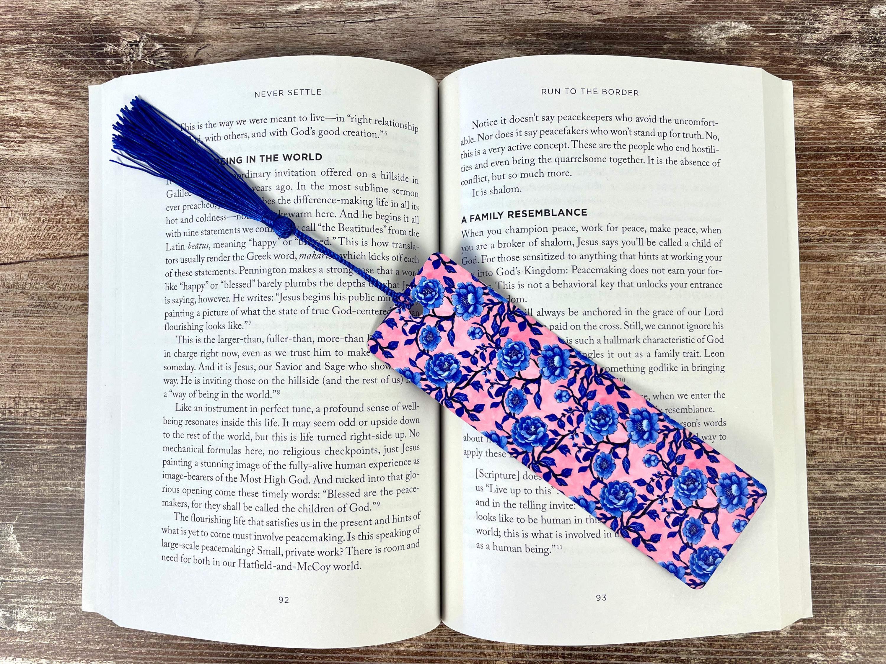 Blue Chinoiserie Floral Bookmark for Book Lovers, Teacher Appreciation or Mother’s Day Gift for Readers and Flower Lovers