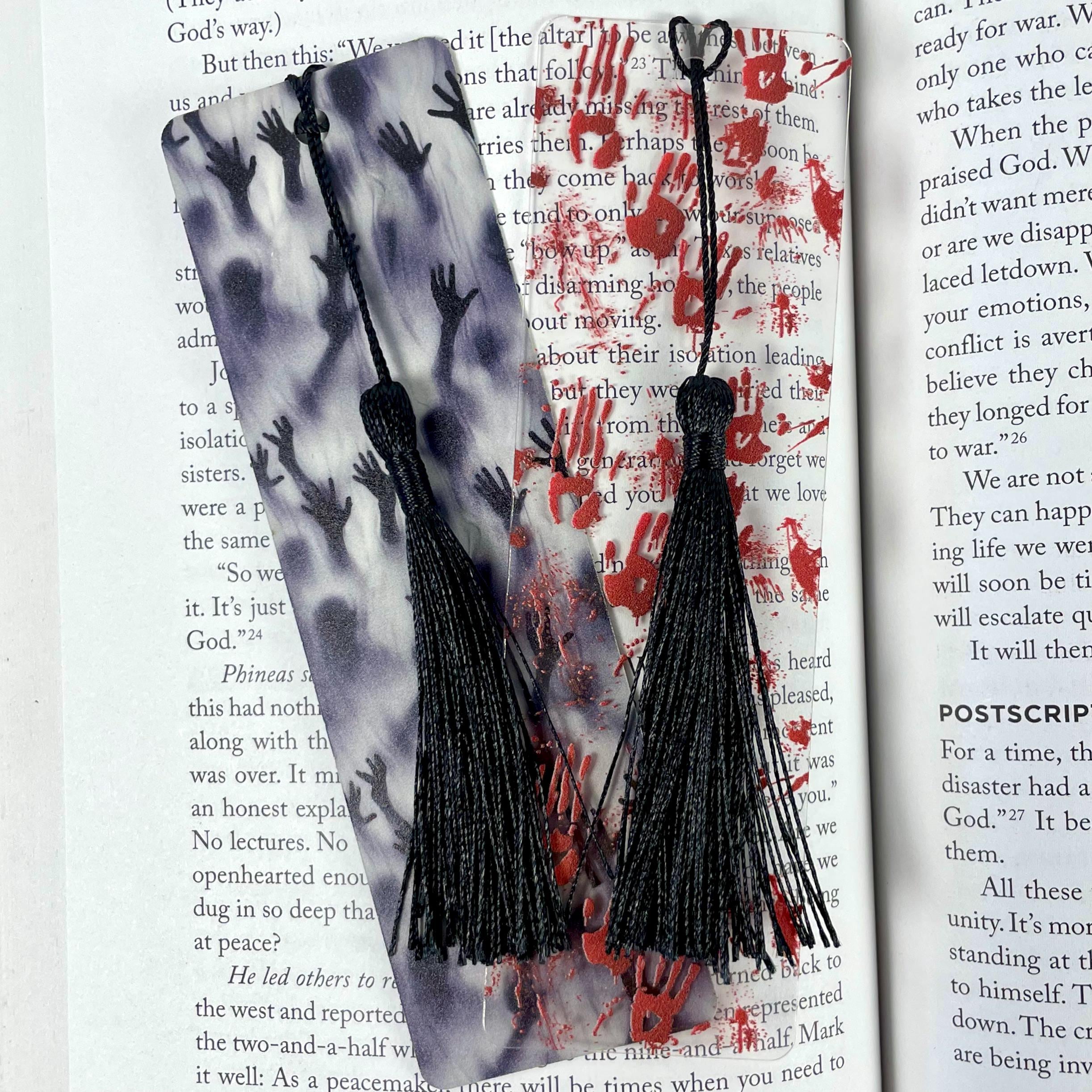 Horror Bookmark Gift Set for Scary Book Lovers with Bloody Handprints Makes a Creepy Halloween Gift or Horror Fan Stocking Stuffer