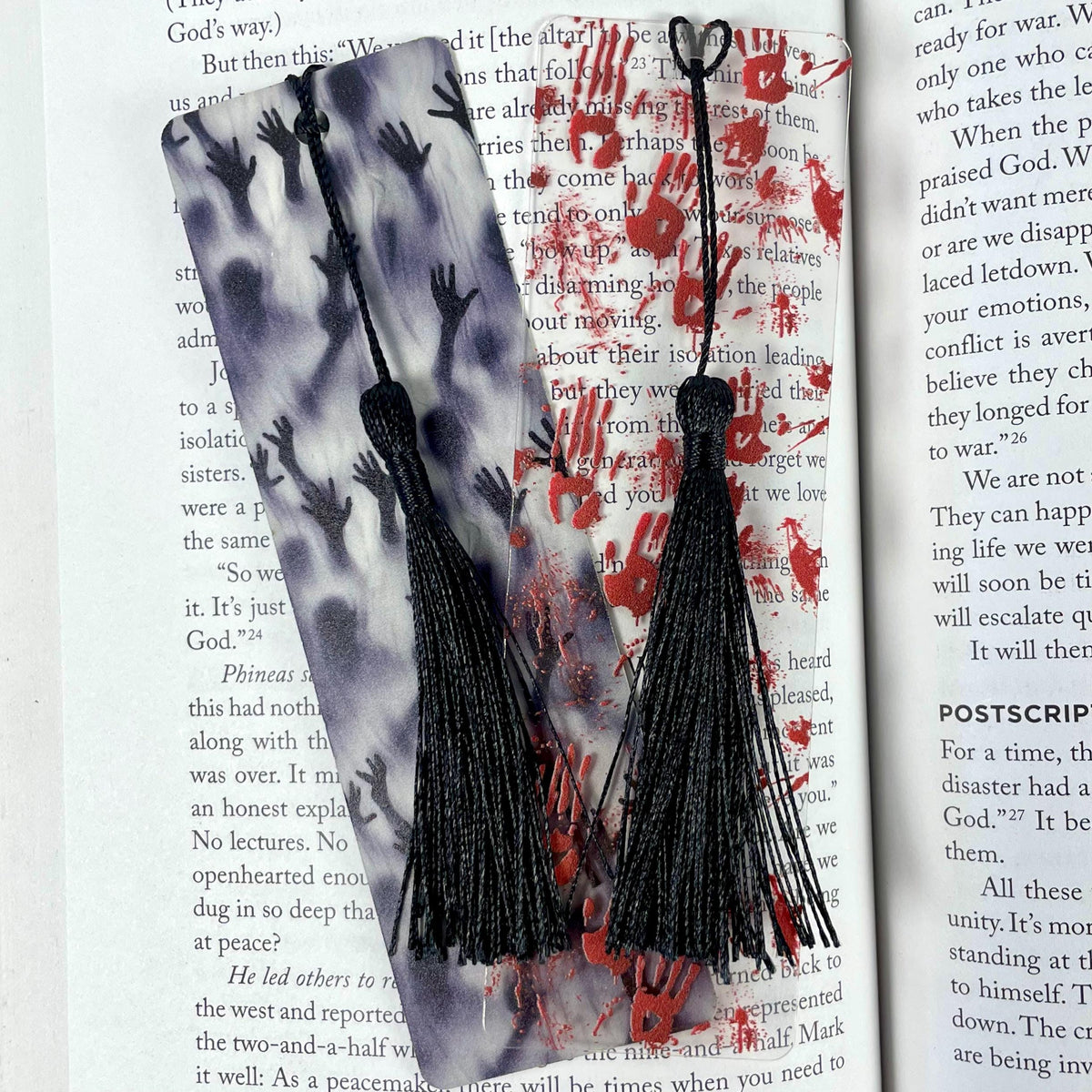 Horror Bookmark Gift Set for Scary Book Lovers with Bloody Handprints Makes a Creepy Halloween Gift or Horror Fan Stocking Stuffer