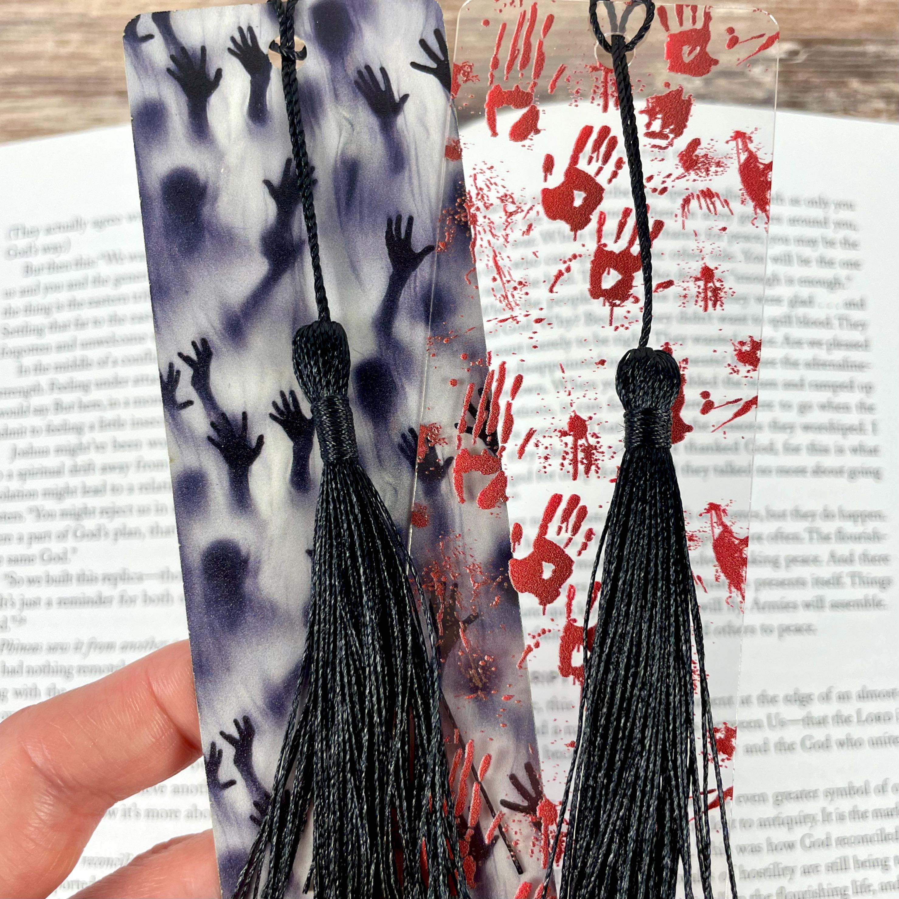 Horror Bookmark Gift Set for Scary Book Lovers with Bloody Handprints Makes a Creepy Halloween Gift or Horror Fan Stocking Stuffer
