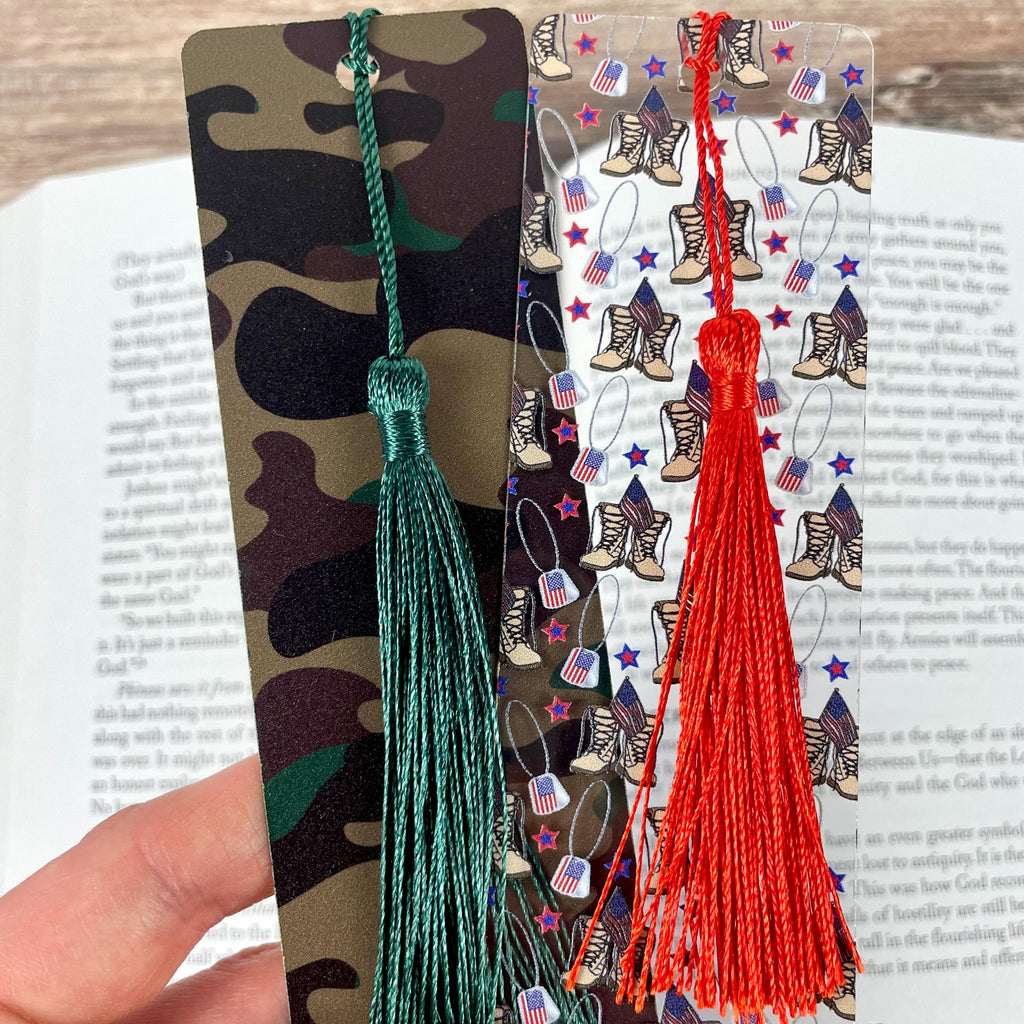 Military Bookmark Gift Set with Camouflage and Combat Boots Makes a Patriotic Gift for Soldiers, Veterans or Military Families