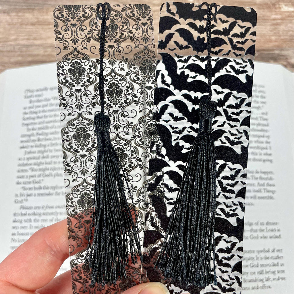 Gothic Bookmark Gift Set for Dark Academia Readers with Victorian Damask and Bats Makes a Spooky Book Lover Gift or Stocking Stuffer