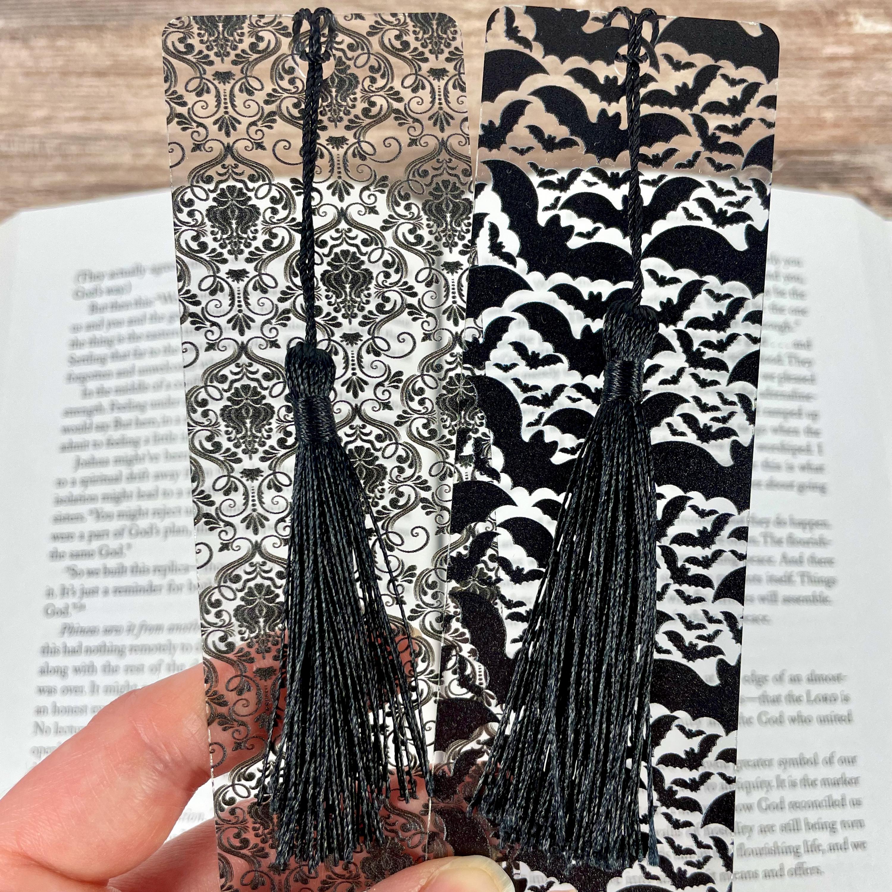 Gothic Bookmark Gift Set for Dark Academia Readers with Victorian Damask and Bats Makes a Spooky Book Lover Gift or Stocking Stuffer