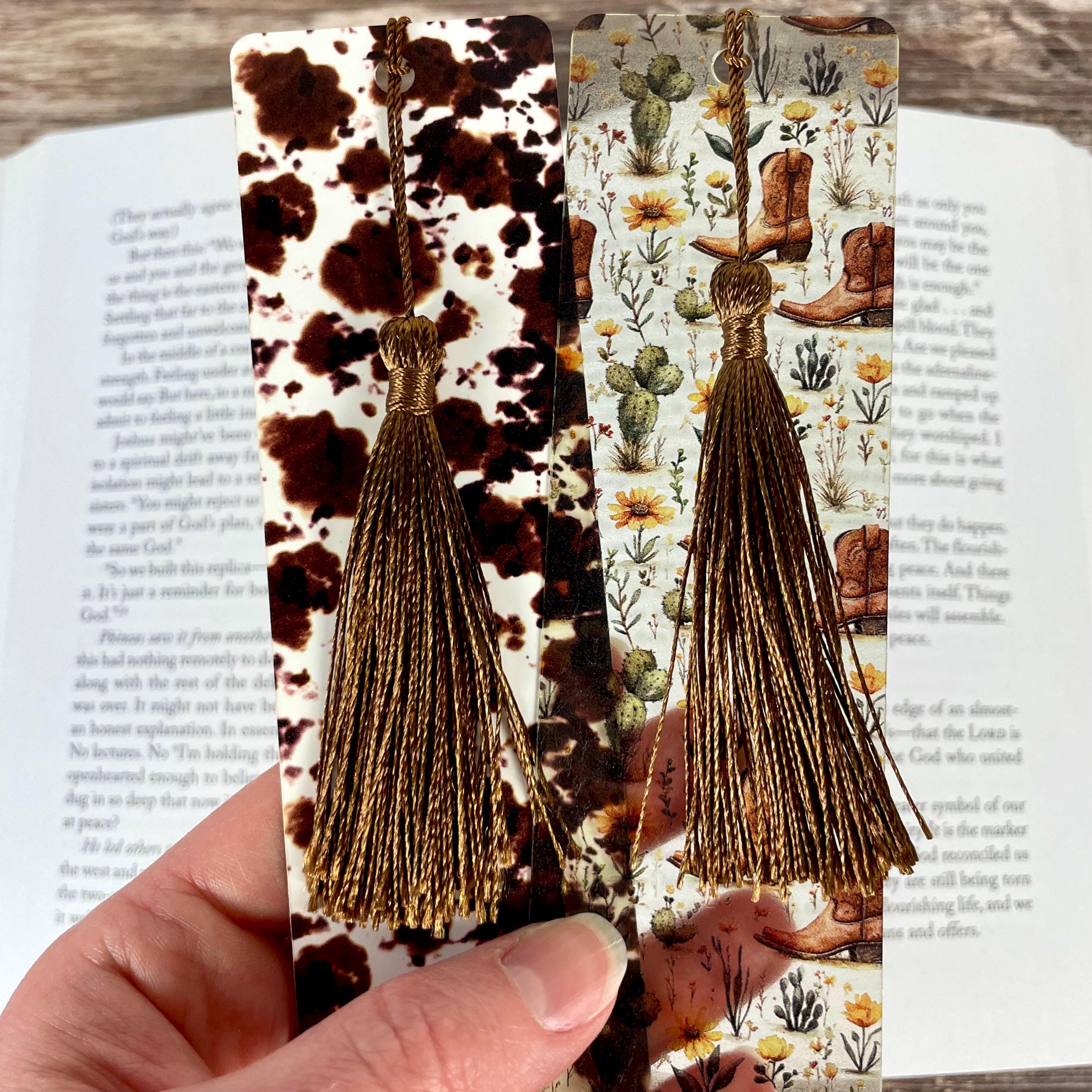 Western Bookmark Gift Set with Cow Print and Cowboy Boots Makes a Fun Cowgirl Gift, Rodeo Gift or Stocking Stuffer