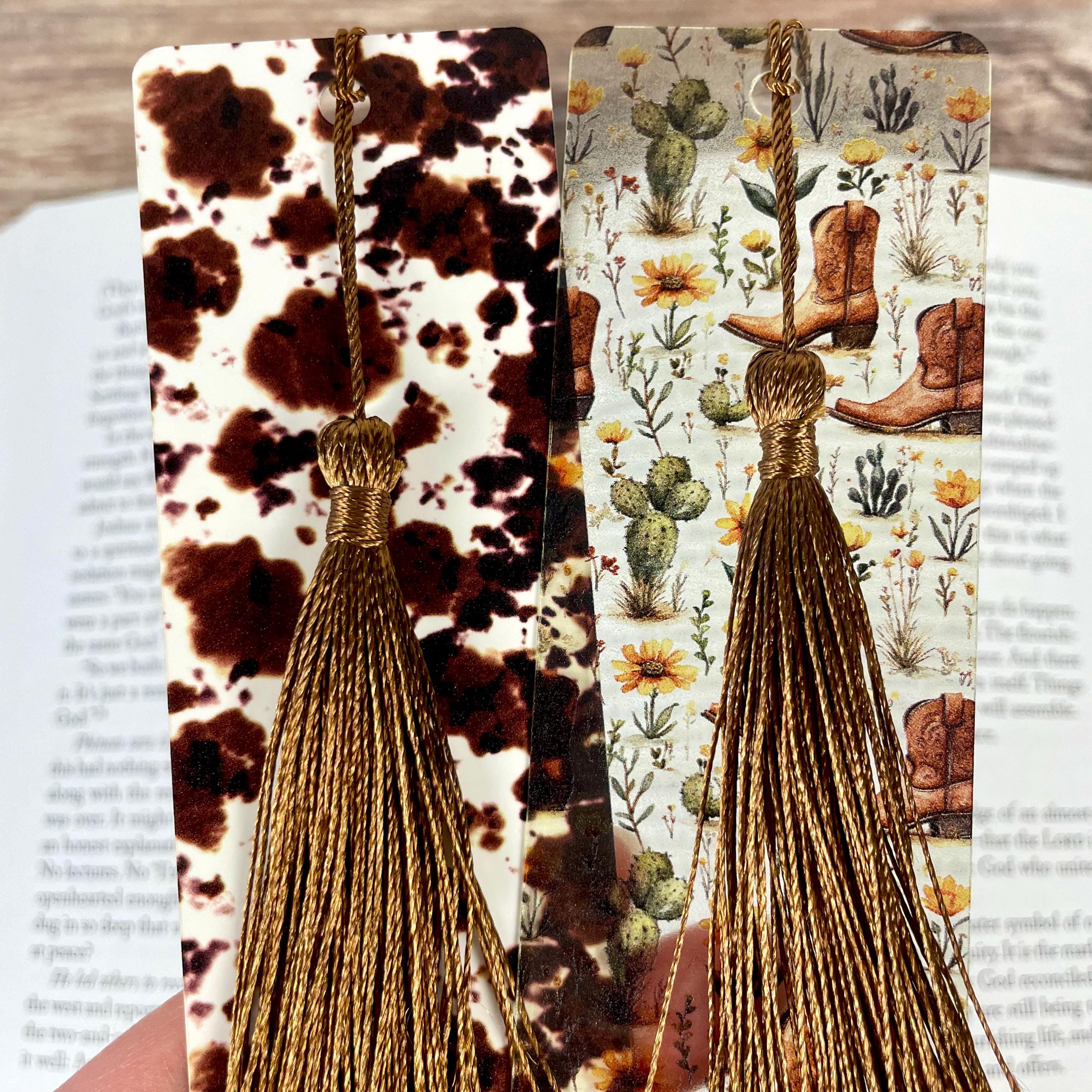 Western Bookmark Gift Set with Cow Print and Cowboy Boots Makes a Fun Cowgirl Gift, Rodeo Gift or Stocking Stuffer