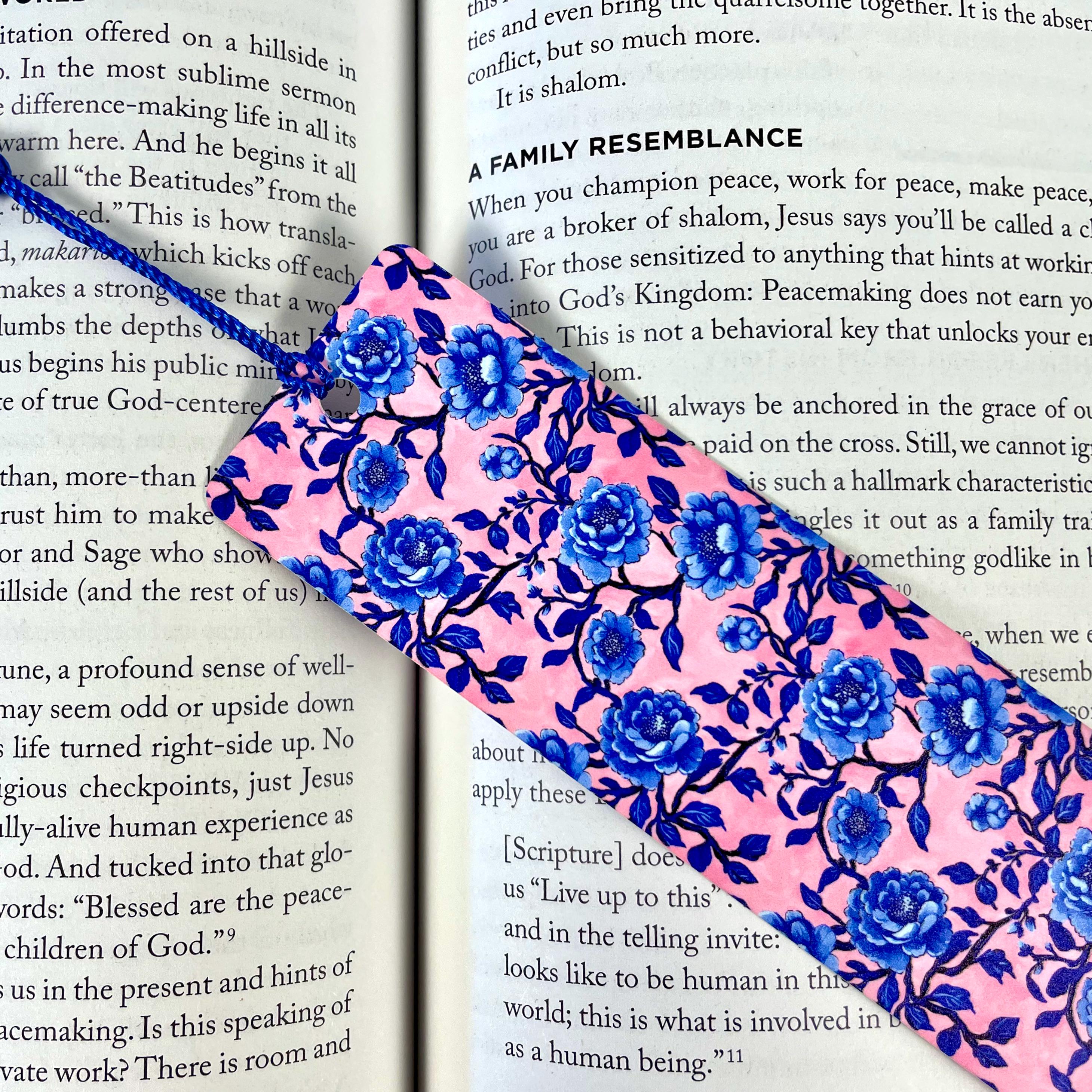 Blue Chinoiserie Floral Bookmark for Book Lovers, Teacher Appreciation or Mother’s Day Gift for Readers and Flower Lovers
