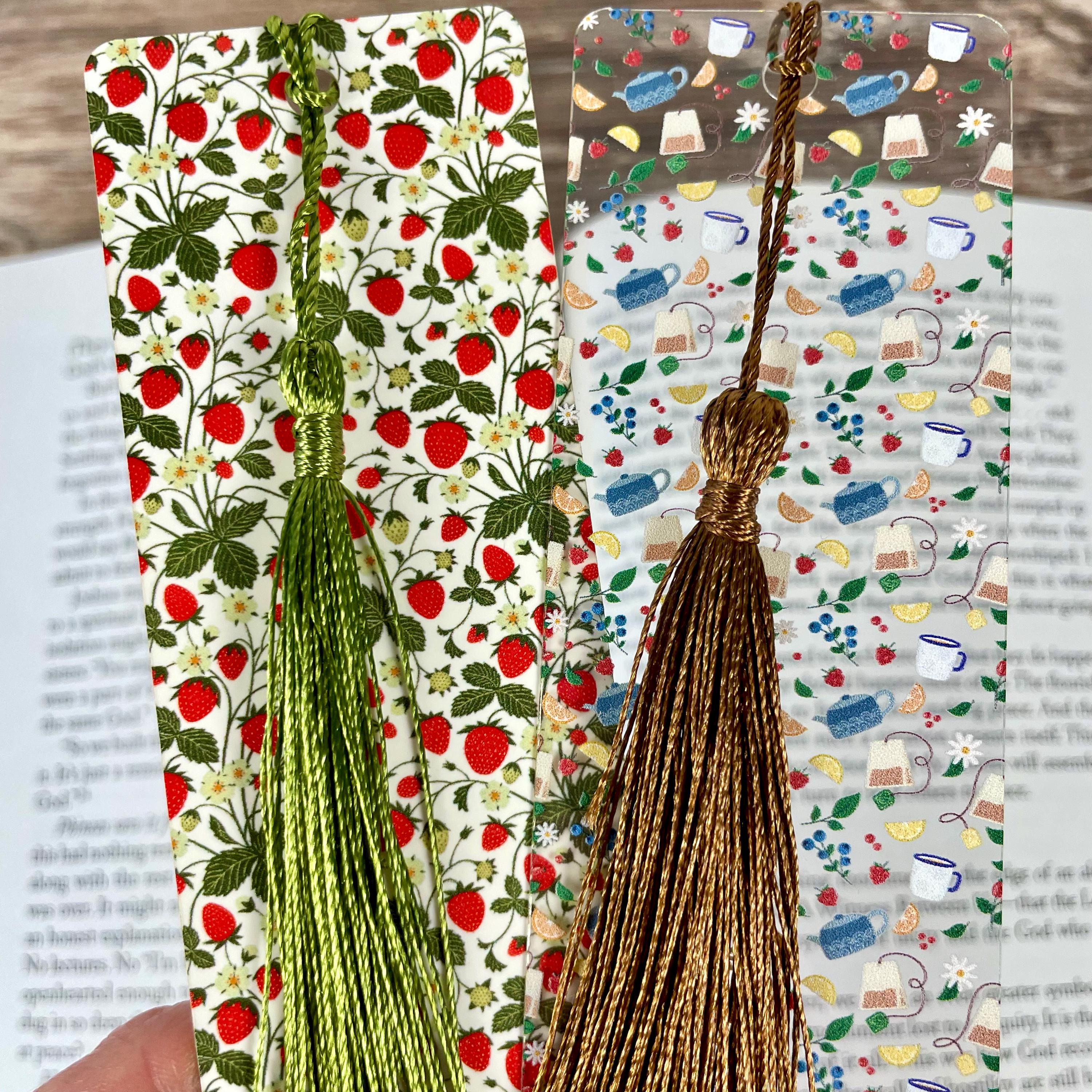 Cottagecore Bookmark Gift Set with Strawberries and Tea Makes a Charming Tea Lover Gift, Birthday Present or Stocking Stuffer