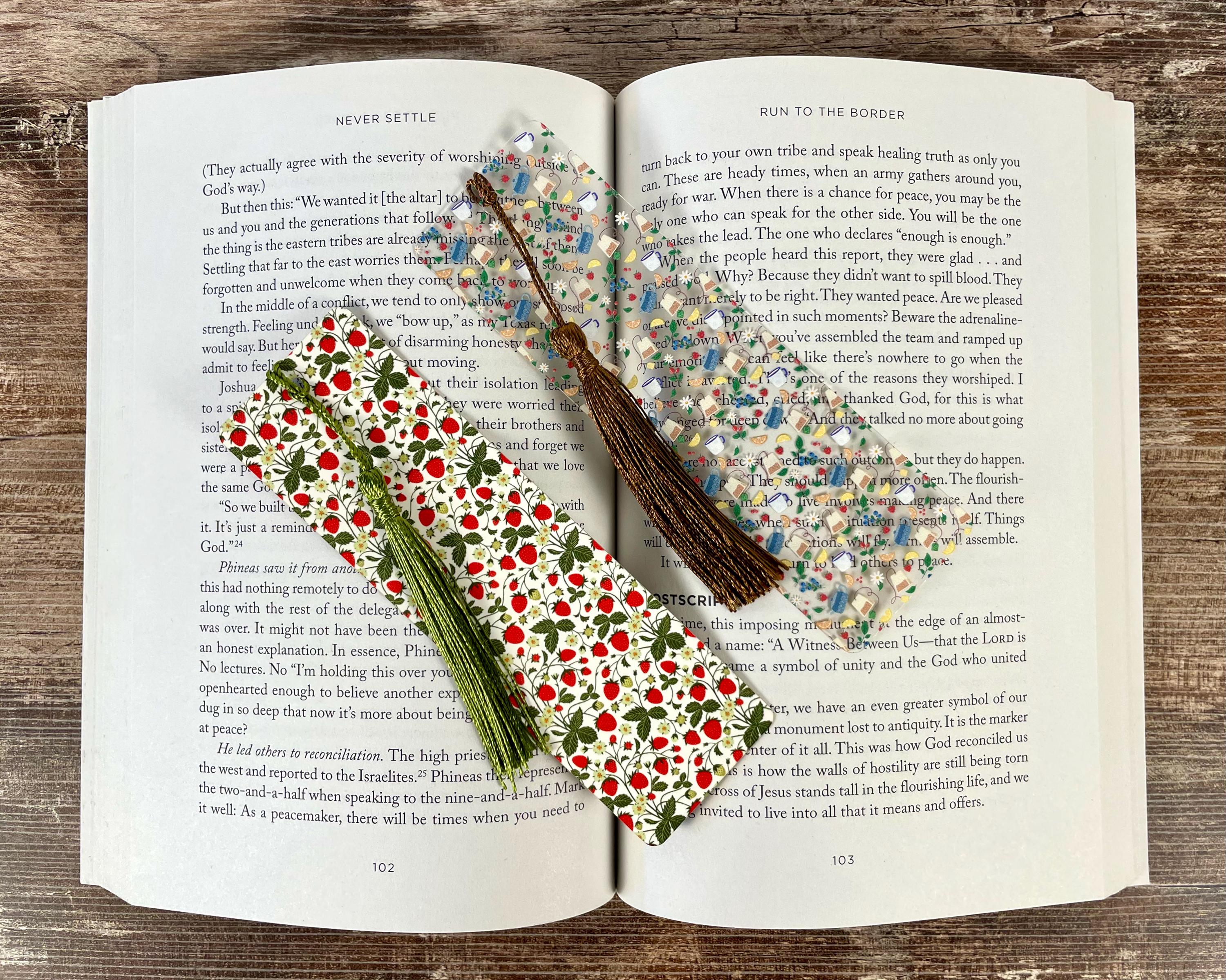 Cottagecore Bookmark Gift Set with Strawberries and Tea Makes a Charming Tea Lover Gift, Birthday Present or Stocking Stuffer