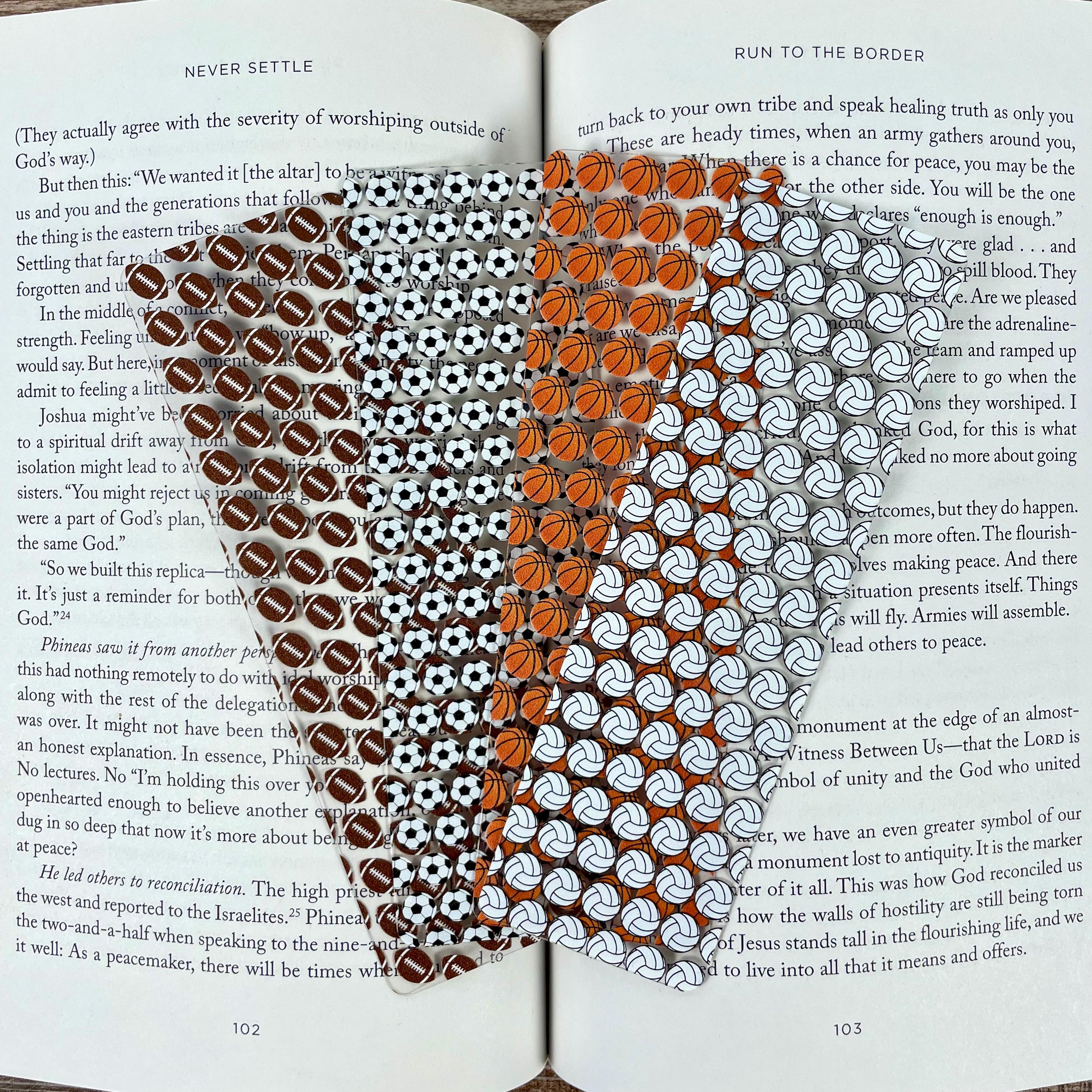 Four-Sport Bookmark Gift Set with Football, Soccer, Basketball and Volleyball Makes a Fun Sports Mom or Teen Athlete Gift