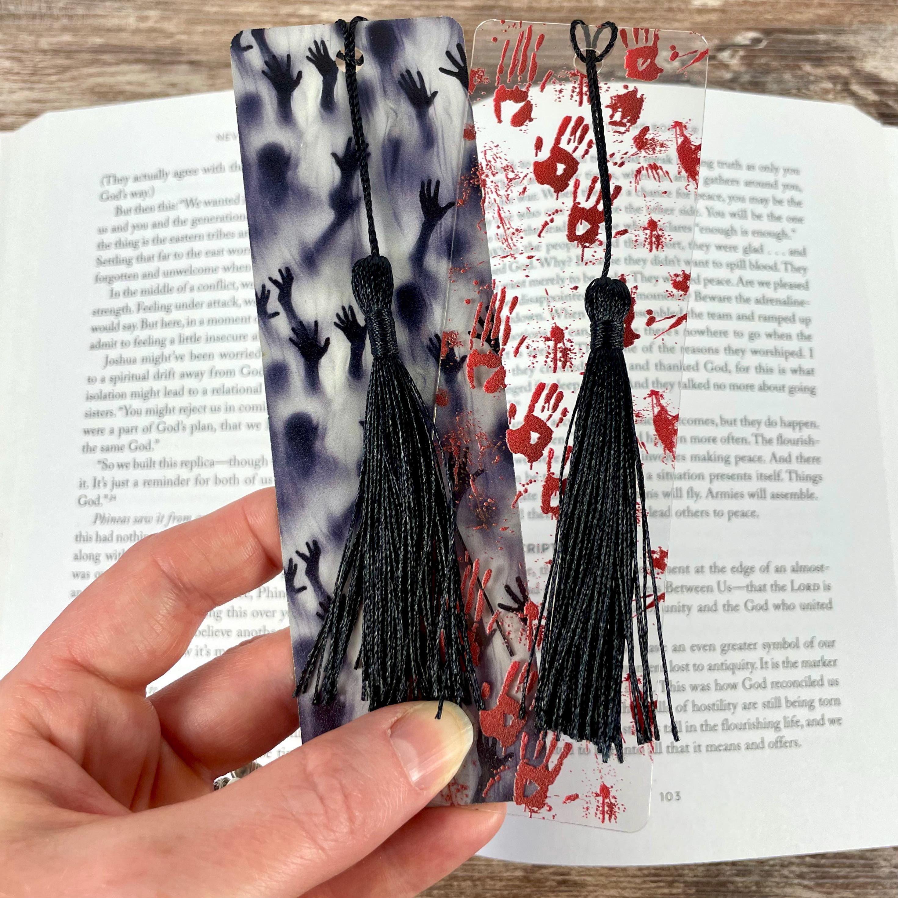 Horror Bookmark Gift Set for Scary Book Lovers with Bloody Handprints Makes a Creepy Halloween Gift or Horror Fan Stocking Stuffer