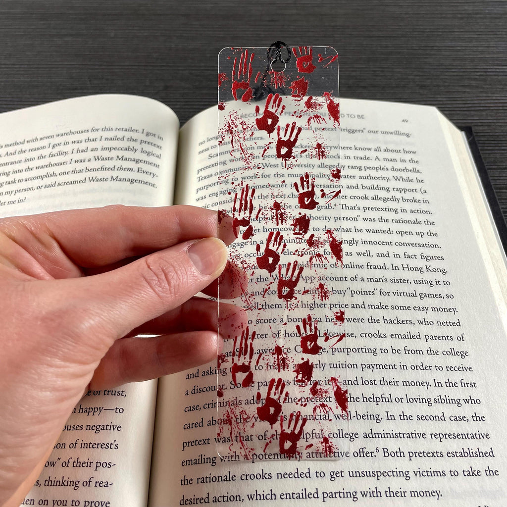 Horror Bookmark Gift Set for Scary Book Lovers with Bloody Handprints Makes a Creepy Halloween Gift or Horror Fan Stocking Stuffer