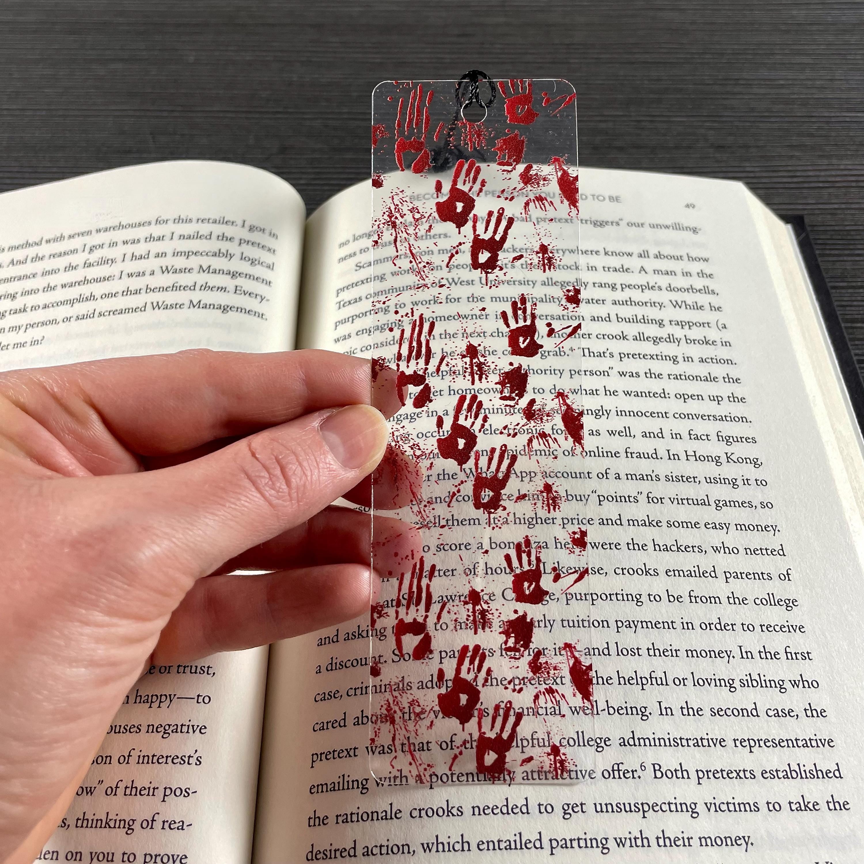 Horror Bookmark Gift Set for Scary Book Lovers with Bloody Handprints Makes a Creepy Halloween Gift or Horror Fan Stocking Stuffer