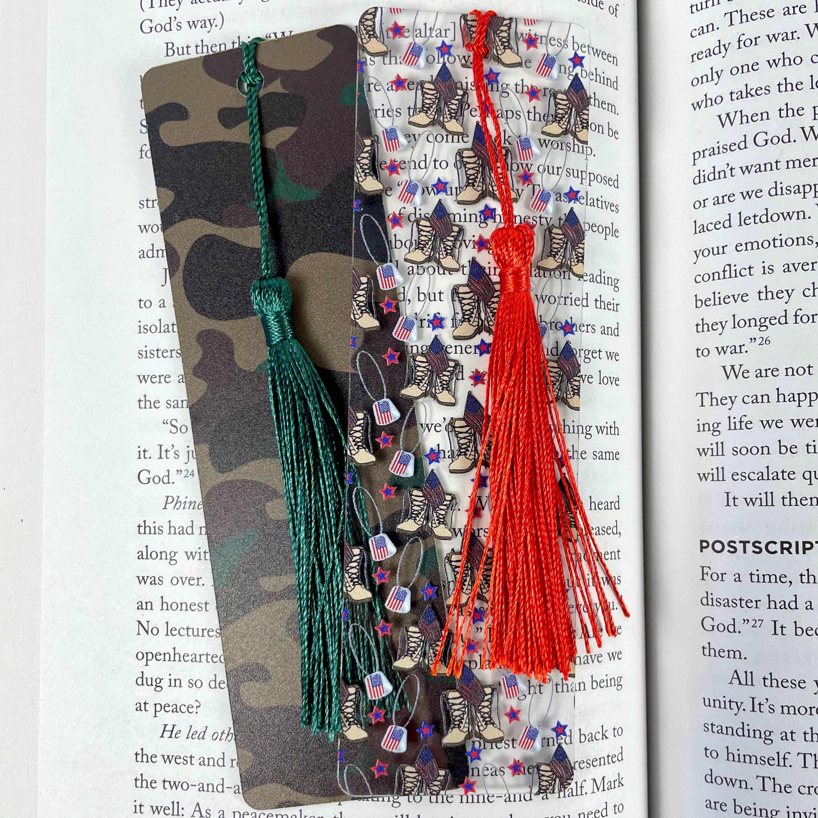 Military Bookmark Gift Set with Camouflage and Combat Boots Makes a Patriotic Gift for Soldiers, Veterans or Military Families