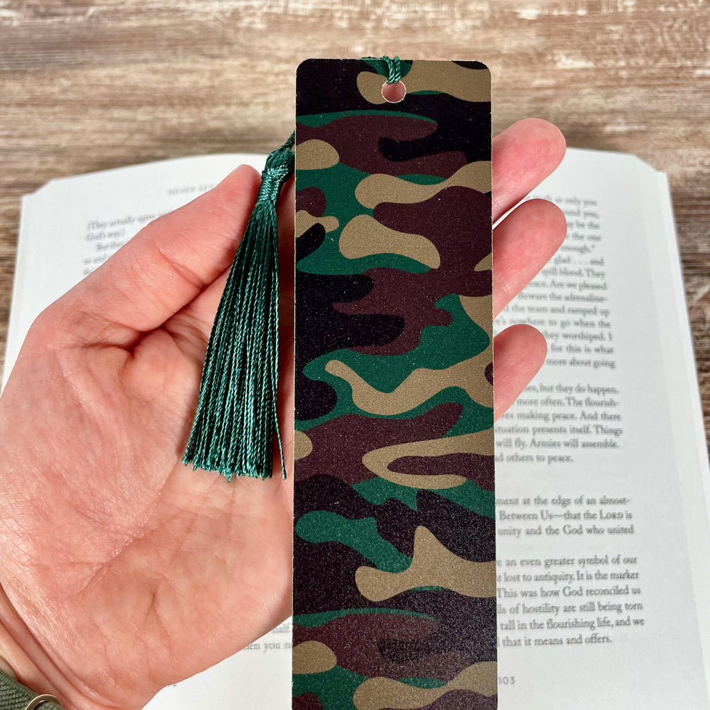 Military Bookmark Gift Set with Camouflage and Combat Boots Makes a Patriotic Gift for Soldiers, Veterans or Military Families