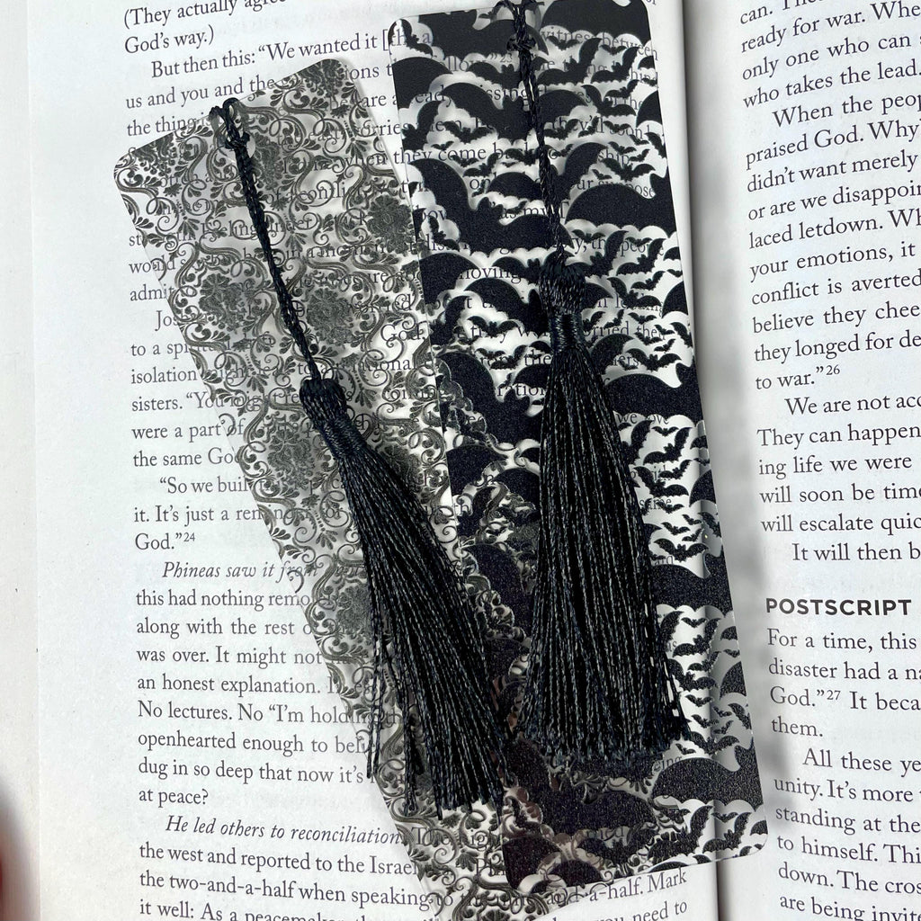 Gothic Bookmark Gift Set for Dark Academia Readers with Victorian Damask and Bats Makes a Spooky Book Lover Gift or Stocking Stuffer