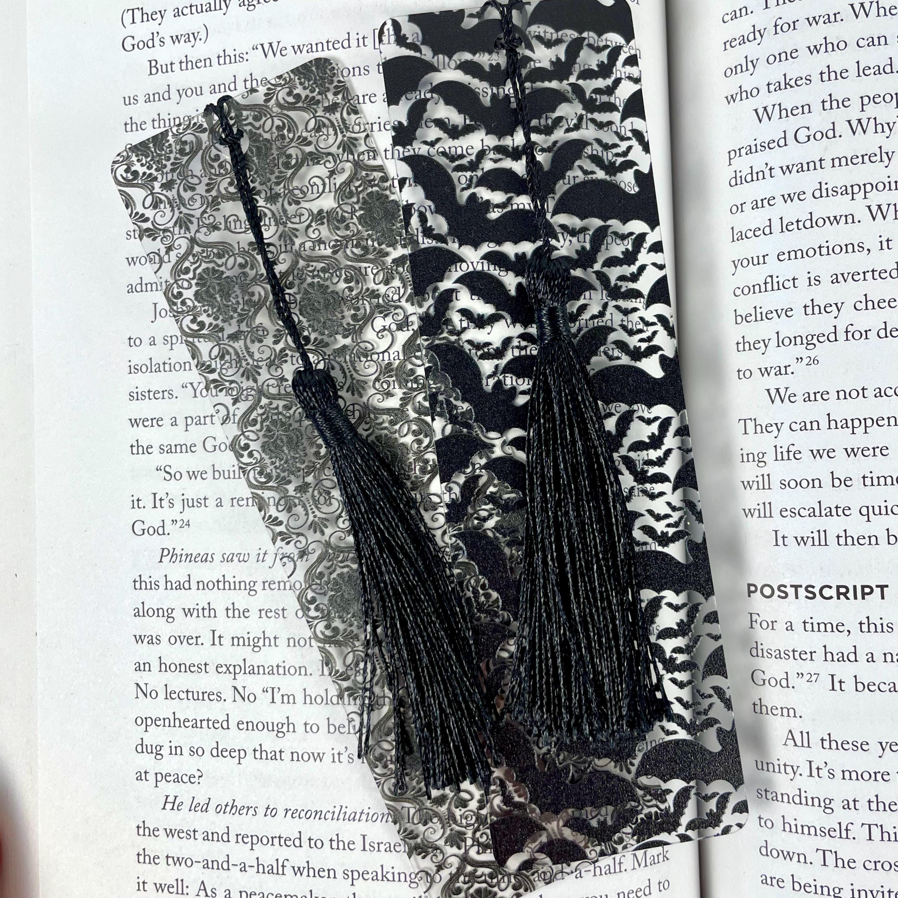 Gothic Bookmark Gift Set for Dark Academia Readers with Victorian Damask and Bats Makes a Spooky Book Lover Gift or Stocking Stuffer
