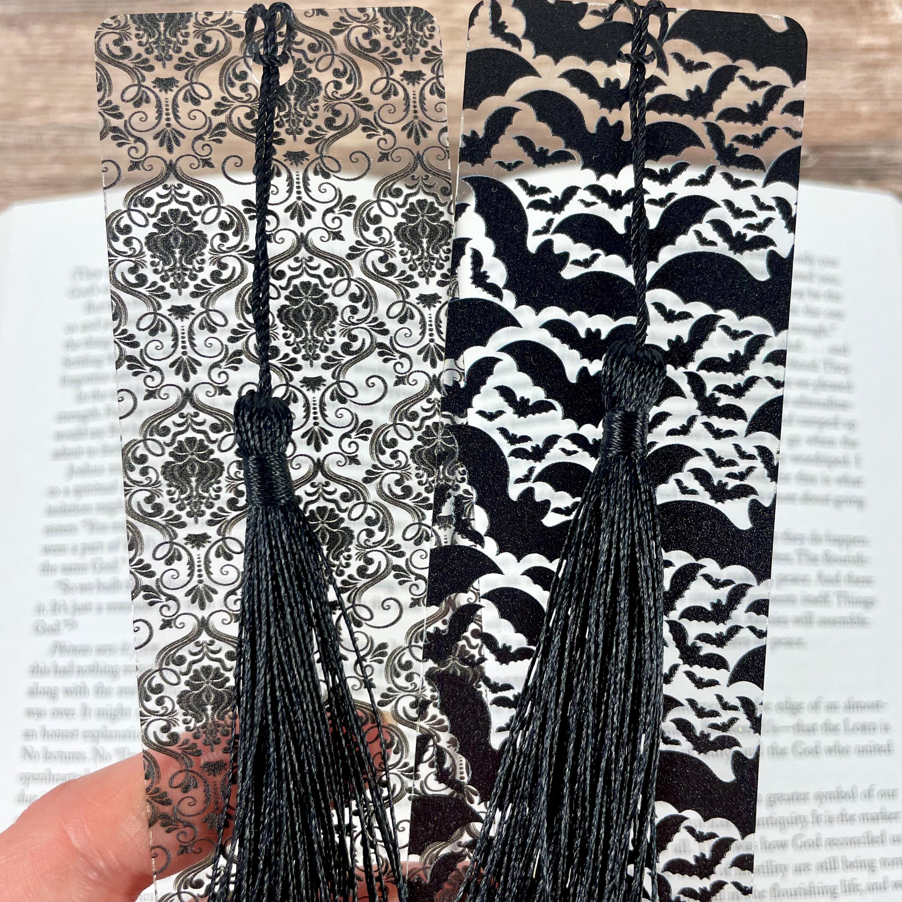 Gothic Bookmark Gift Set for Dark Academia Readers with Victorian Damask and Bats Makes a Spooky Book Lover Gift or Stocking Stuffer