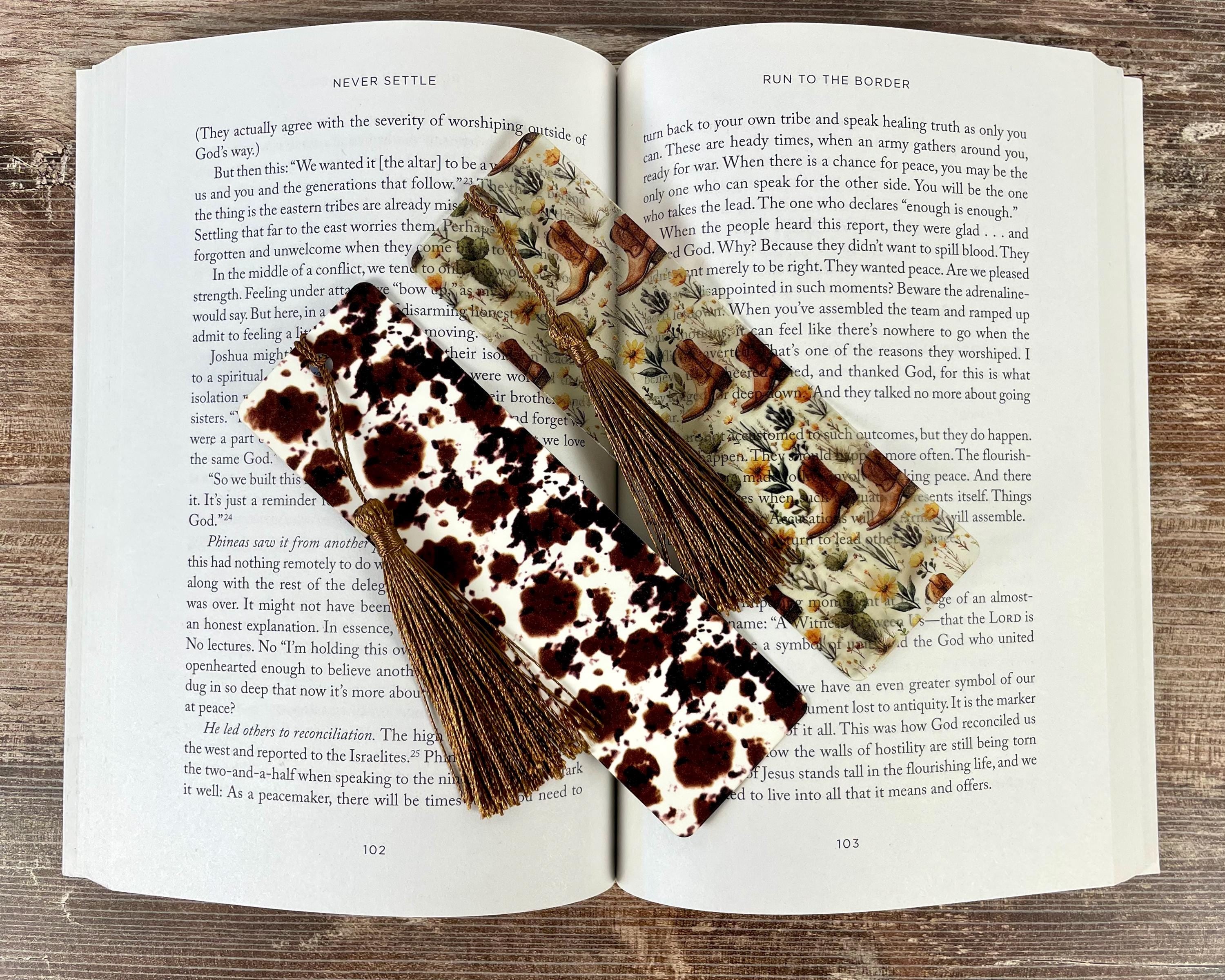 Western Bookmark Gift Set with Cow Print and Cowboy Boots Makes a Fun Cowgirl Gift, Rodeo Gift or Stocking Stuffer