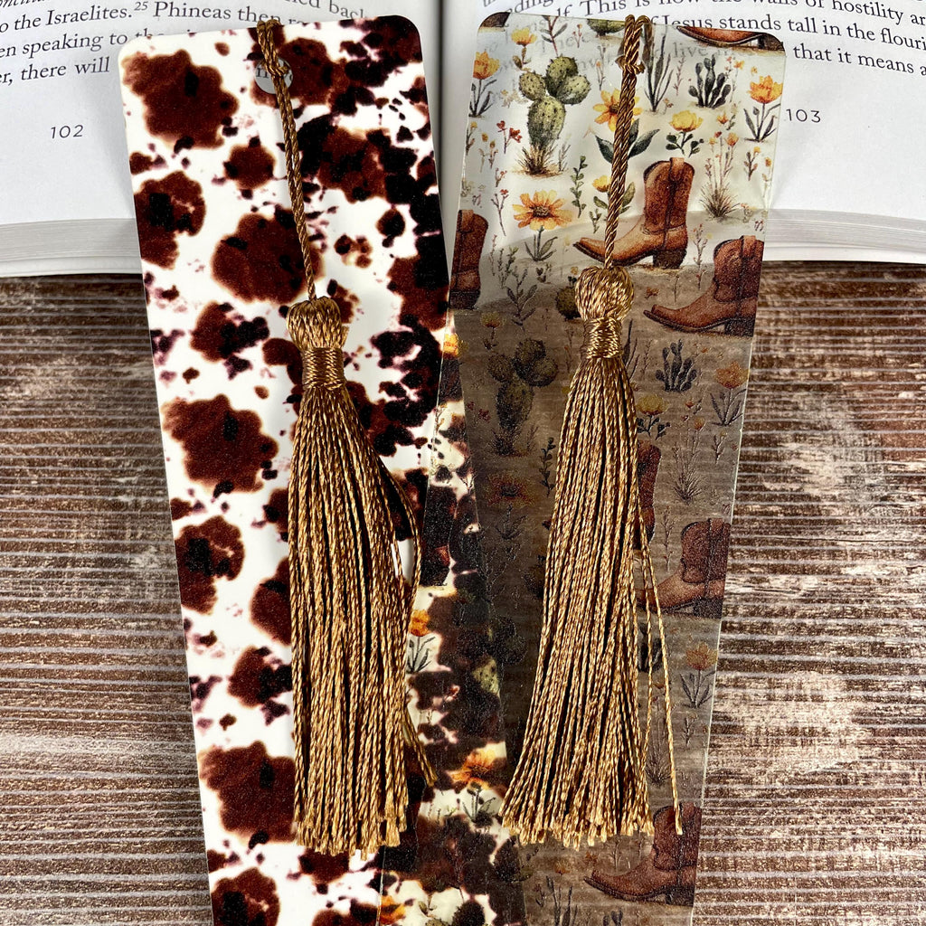 Western Bookmark Gift Set with Cow Print and Cowboy Boots Makes a Fun Cowgirl Gift, Rodeo Gift or Stocking Stuffer