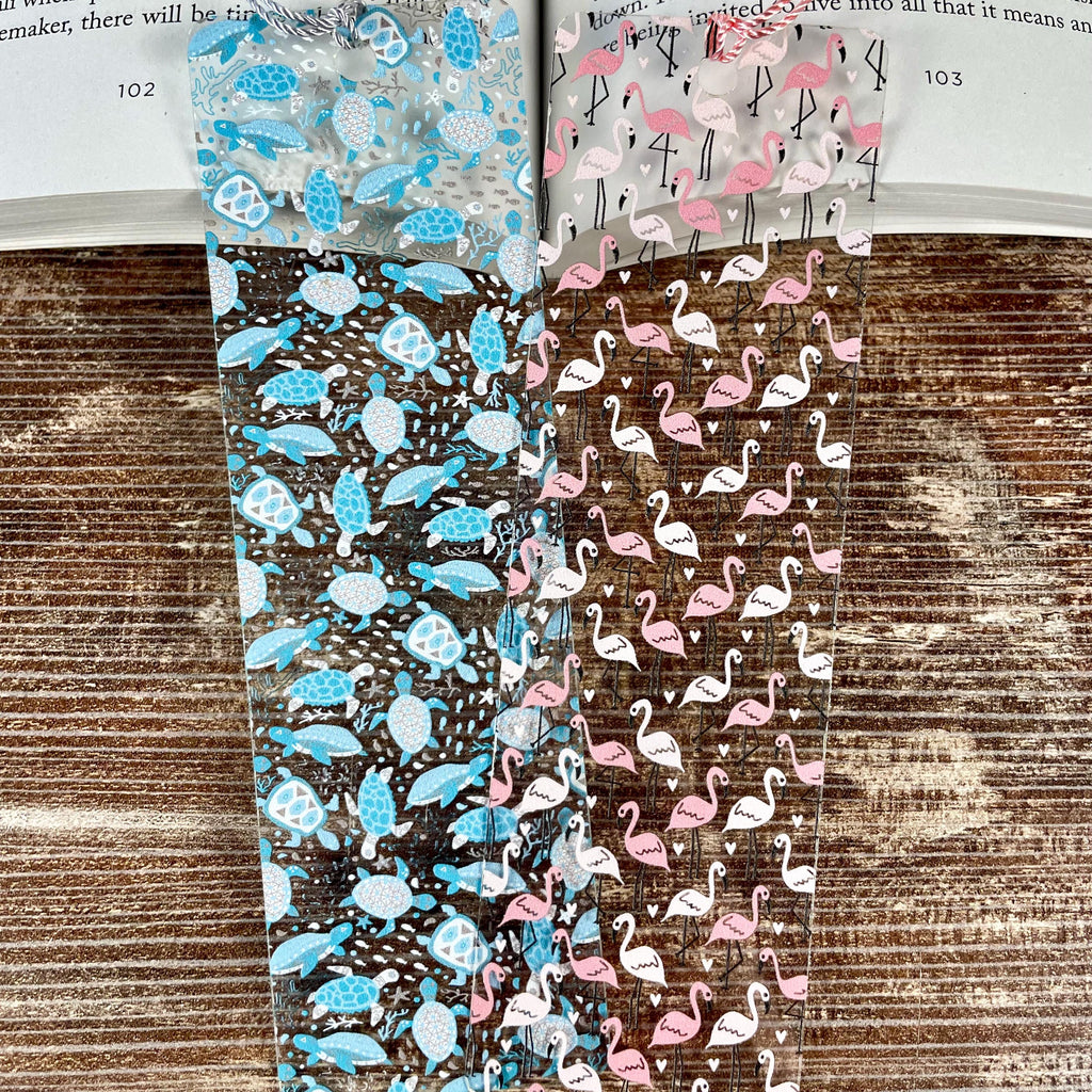 Flamingo and Sea Turtle Bookmark Gift Set Makes a Colorful Beach Lover Gift, Summer Birthday Gift or Stocking Stuffer
