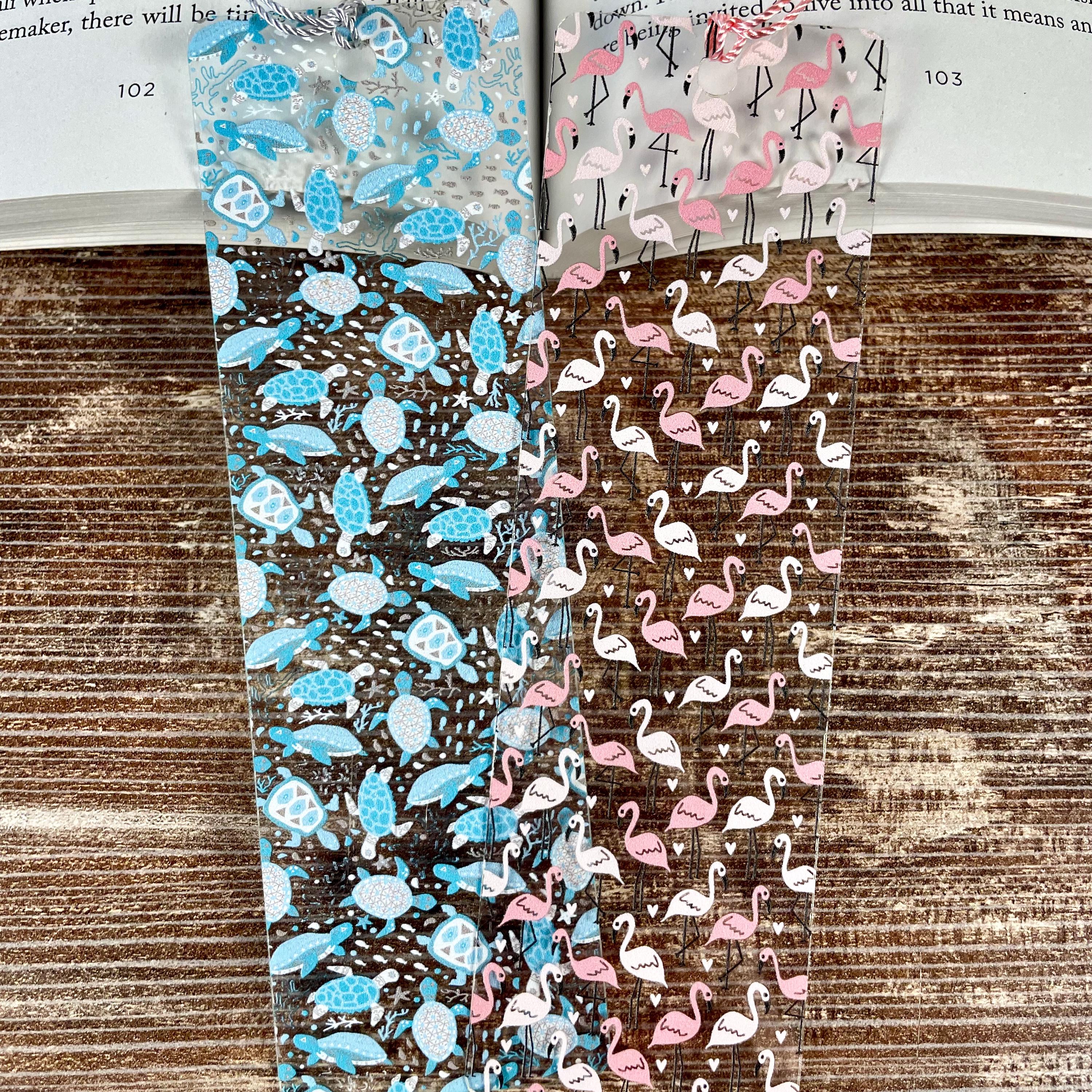 Flamingo and Sea Turtle Bookmark Gift Set Makes a Colorful Beach Lover Gift, Summer Birthday Gift or Stocking Stuffer