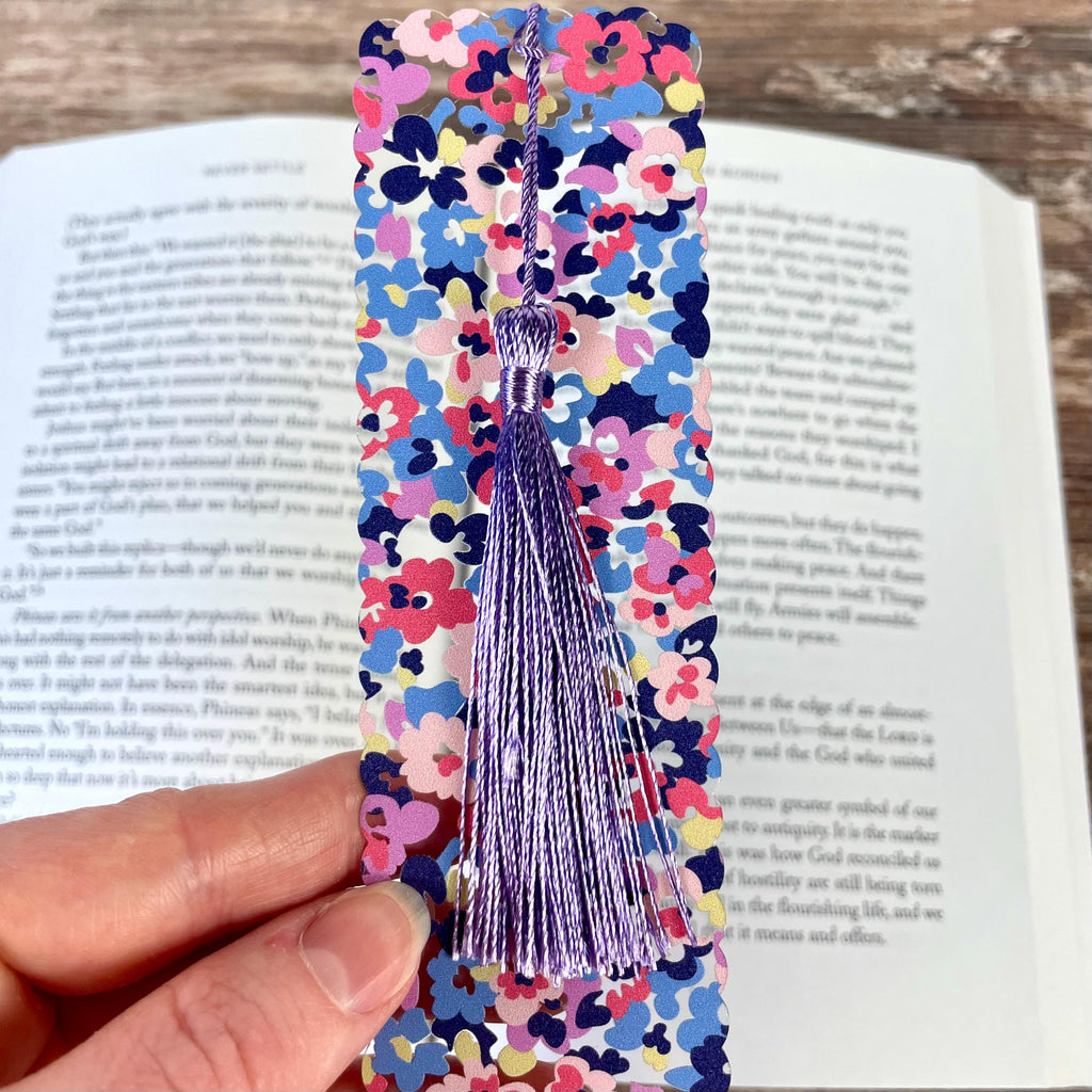 Colorful Floral Bookmark with Scalloped Edges Makes a Pretty Teacher Gift or Stocking Stuffer for Book Lovers