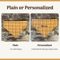 Personalized Dog Bandana, Orange Plaid Scrunchie Bandana with Embroidered Name, Slip-On Autumn Dog Accessory