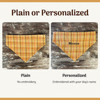 Personalized Dog Bandana, Orange Plaid Scrunchie Bandana with Embroidered Name, Slip-On Autumn Dog Accessory