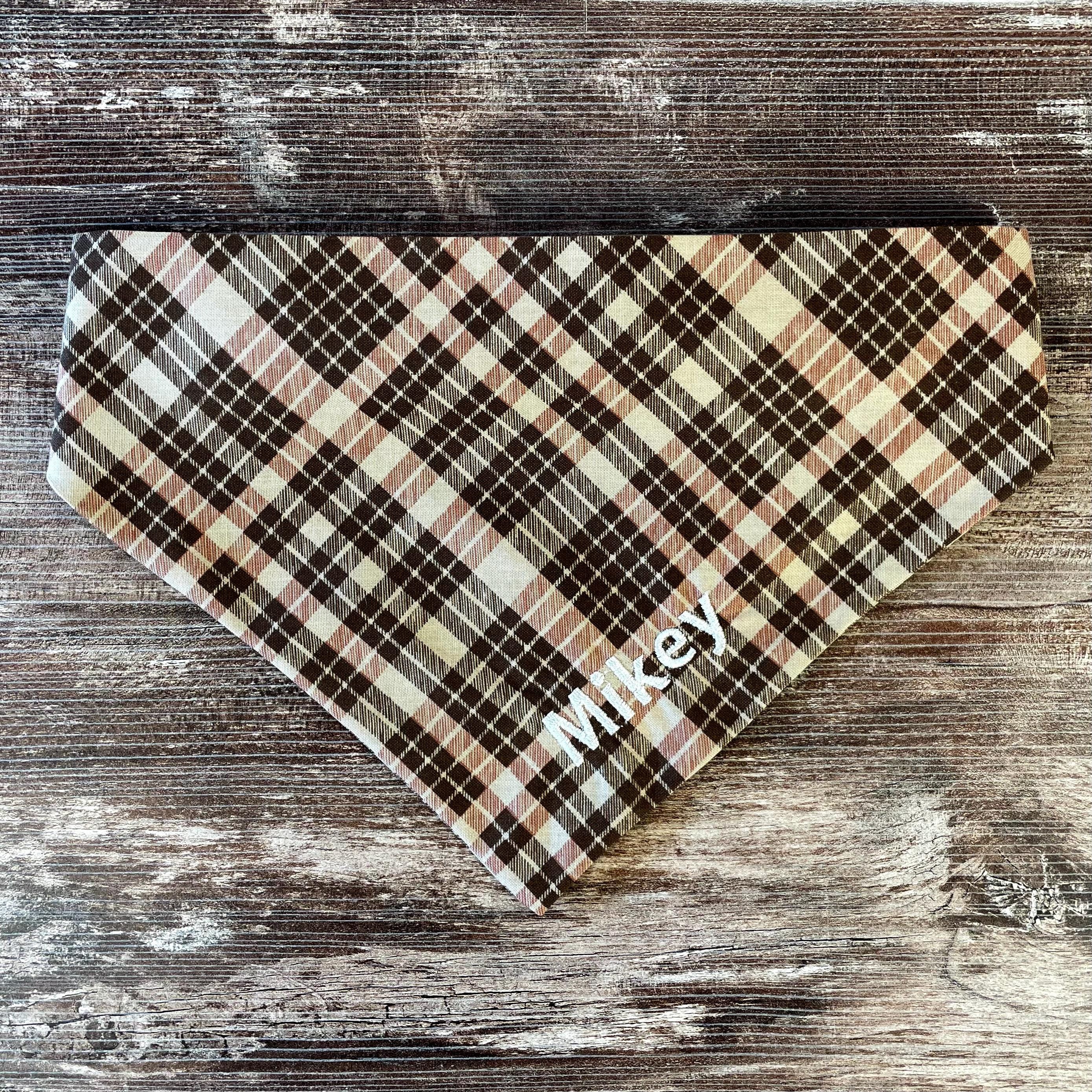 Personalized Dog Bandana, Custom Embroidered Name, Slip-On Scrunchie Dog Scarf, Autumn Pet Accessory